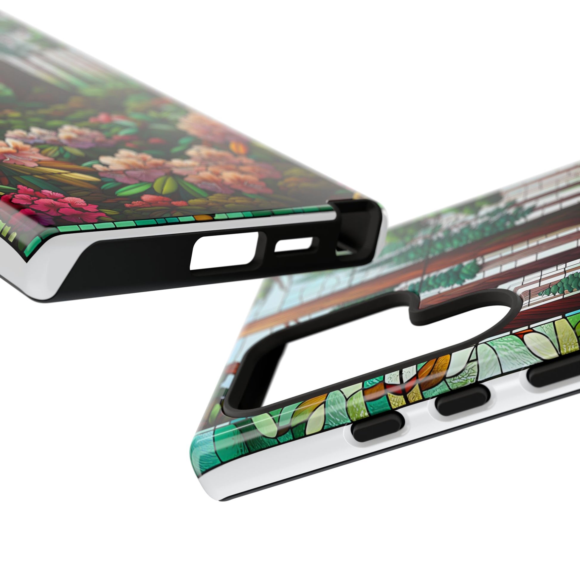 Nature Inspired Tough Cases - Redwood Trees & Rhododendrons Stained Glass iPhone Cover, Protective Phone Shell, Unique Samsung Galaxy Case,
