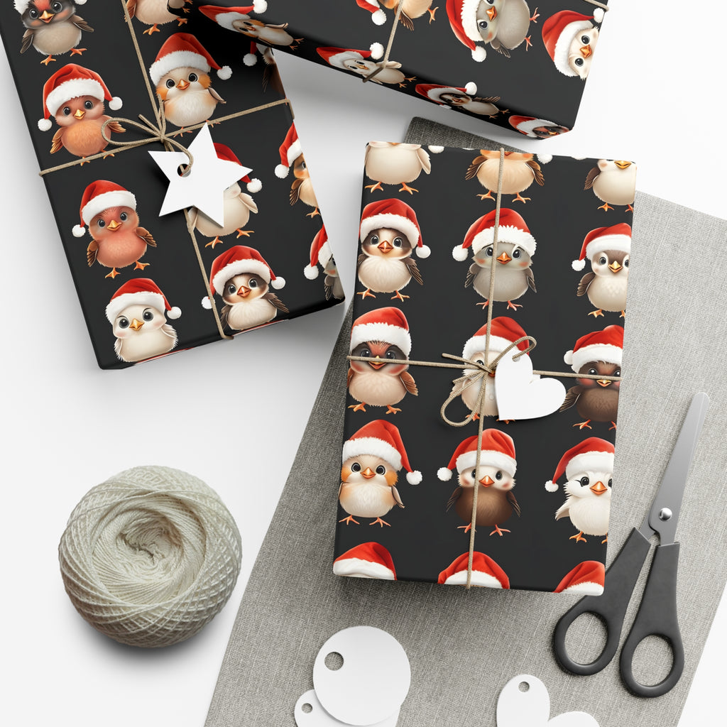 Gift Wrap Papers, Christmas Bird Gift Wrap, Holiday Wrapping Paper, Cute Santa Hat Birds, Festive Gift Wrap, Wrapping Sheets