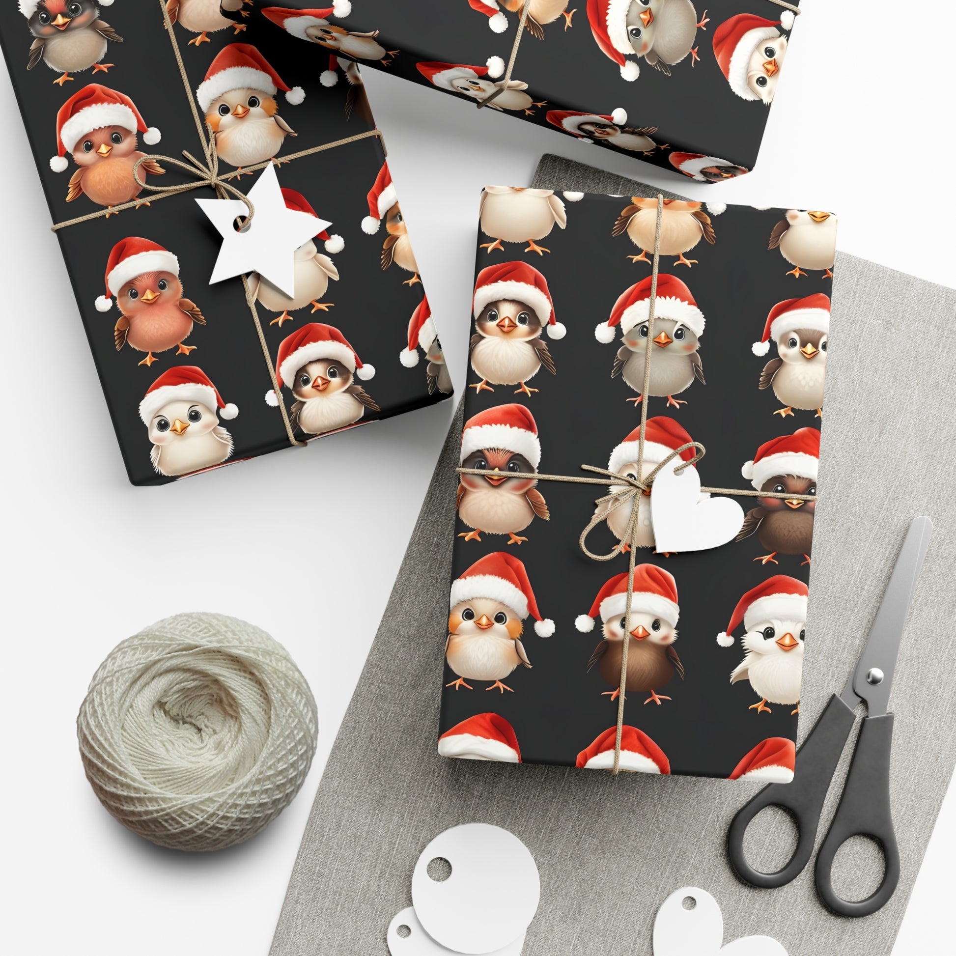 Gift Wrap Papers, Christmas Bird Gift Wrap, Holiday Wrapping Paper, Cute Santa Hat Birds, Festive Gift Wrap, Wrapping Sheets