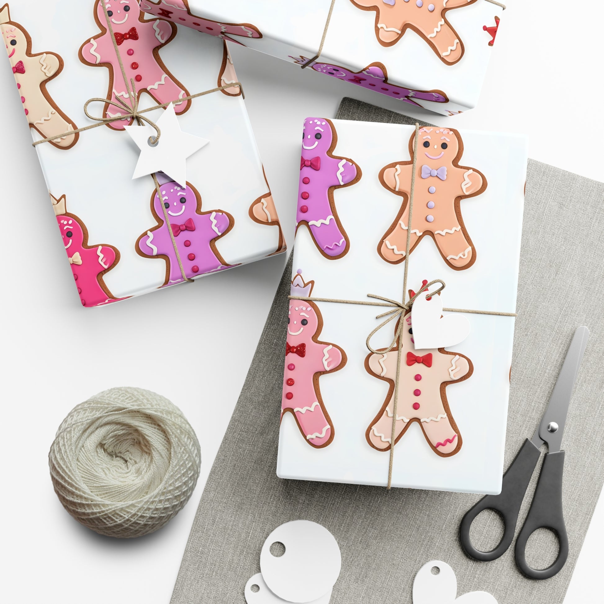 Wrapping Paper, Gingerbread Women On White Background - Gift Wrap Rolls, Eco-Friendly Gift Wrap, Holiday