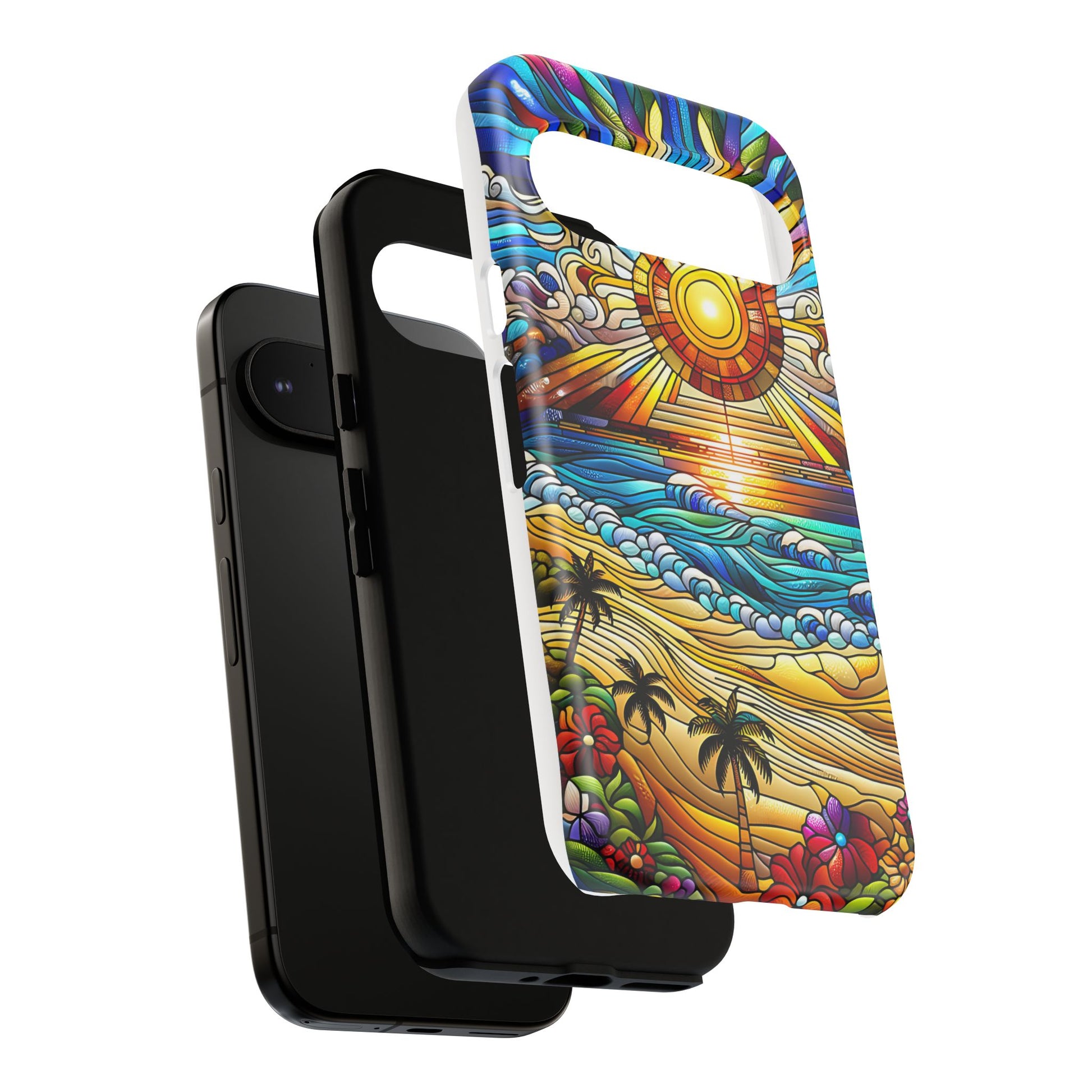 Stained Glass Tough Cases, Protective Phone Case, Nature Inspired Smartphone Cover, Beach Day Summer Accessories, Ocean Lover Gift