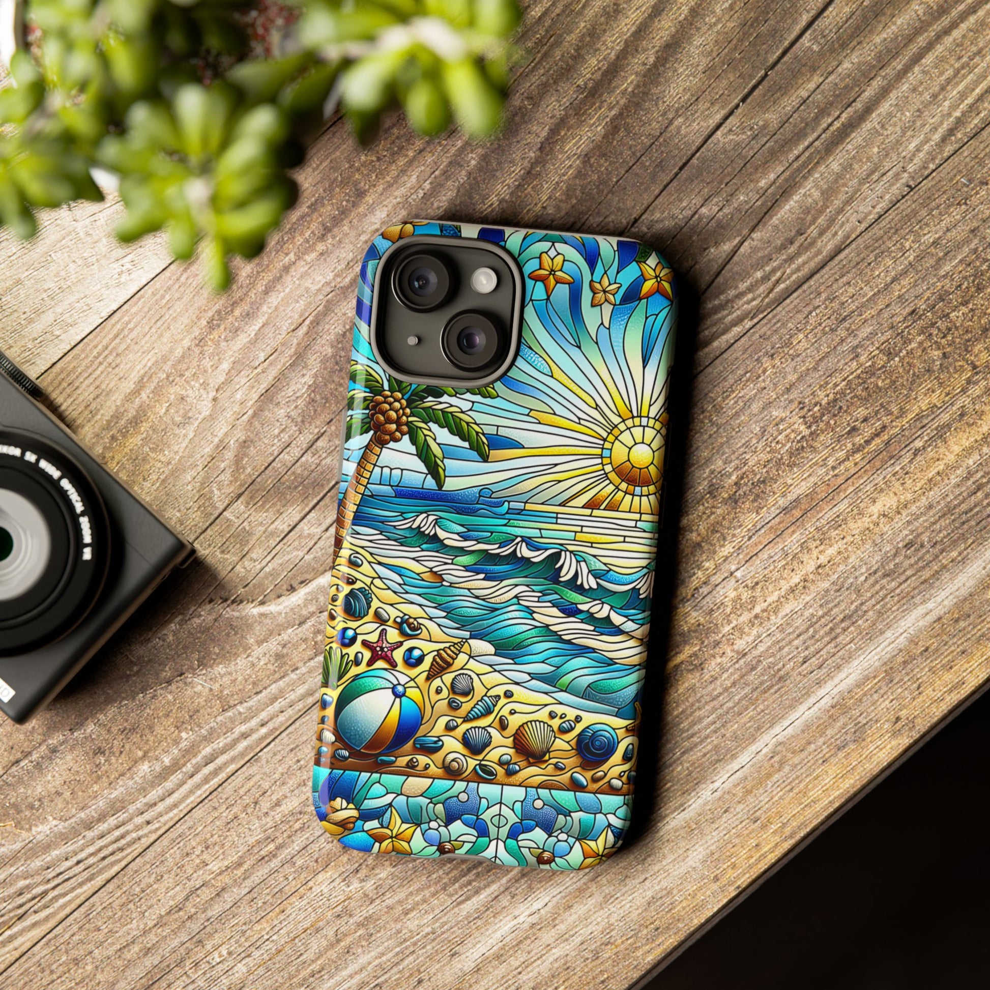 Stained Glass Tough Case, Protective Phone Case, Nature Inspired Smartphone Case, Summer Beach Play Day Phone Cover, Tough Phone Case for
