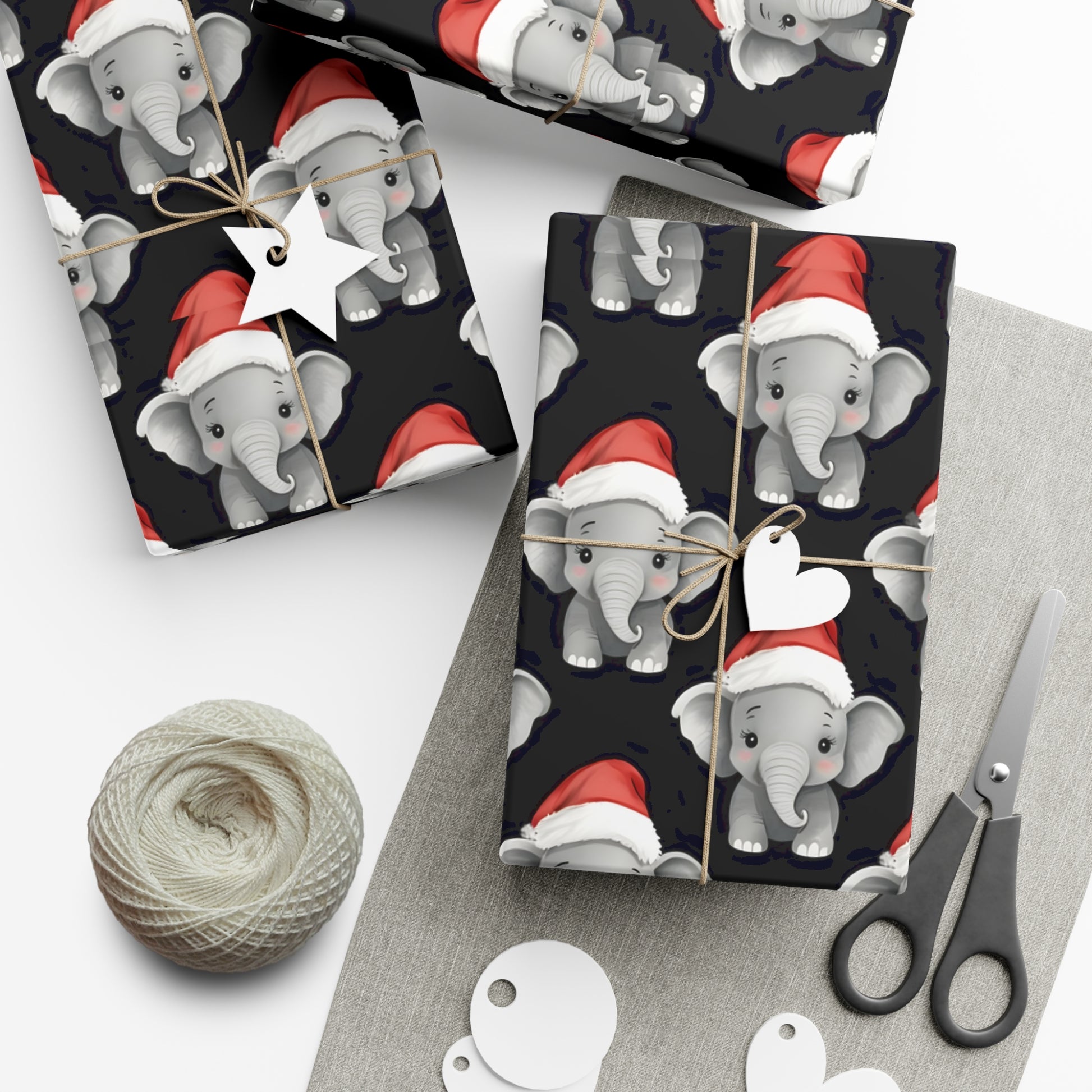 Gift Wrap Papers, Adorable Baby Elephants in Santa Hats - Cute Holiday Wrapping Paper, Christmas Gift Wrap, Festive Gift Wrap Sheets,
