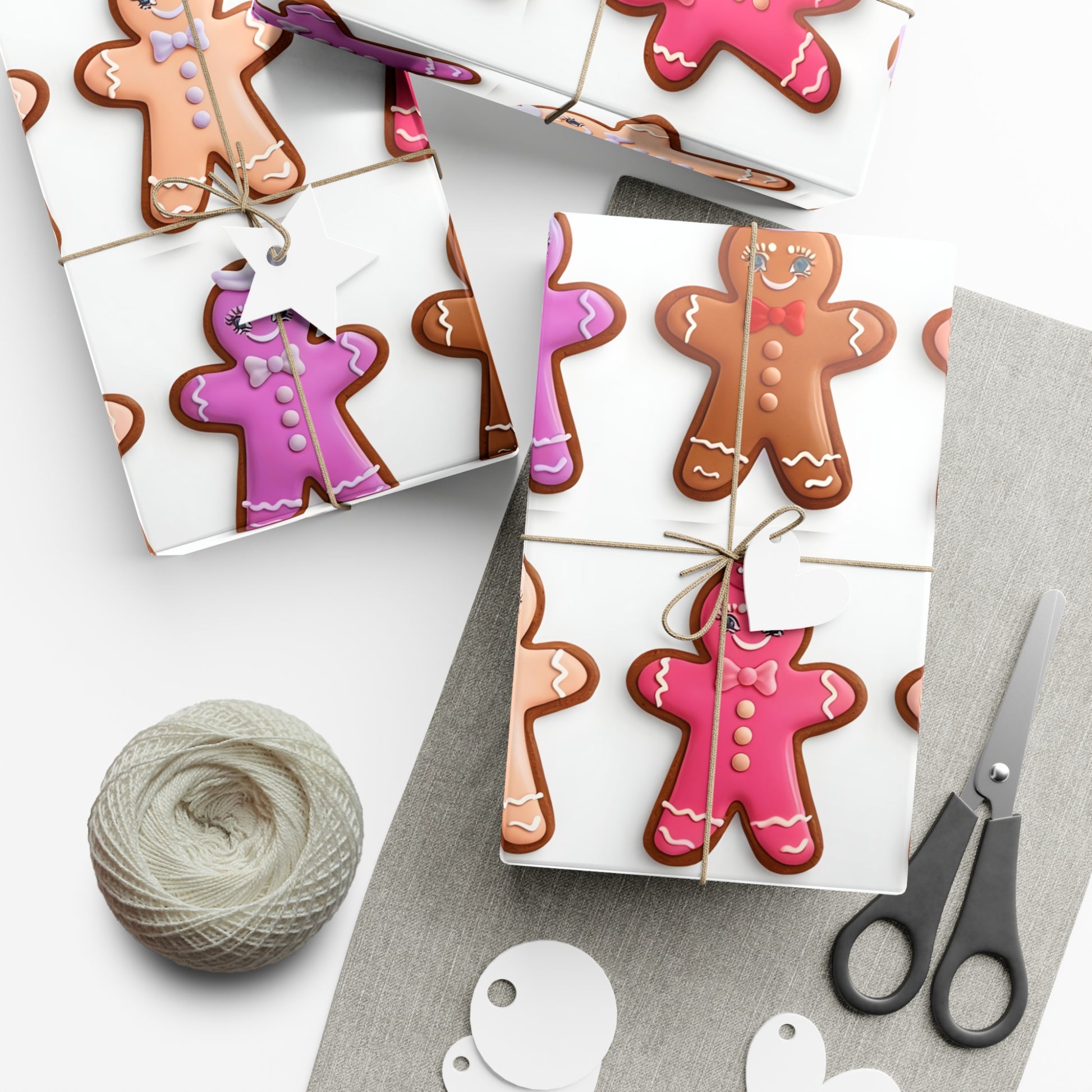 Wrapping Paper, Bougie Gingerbread Women On White Background - Gift Wrap Rolls, Eco-Friendly Gift Wrap, Holiday