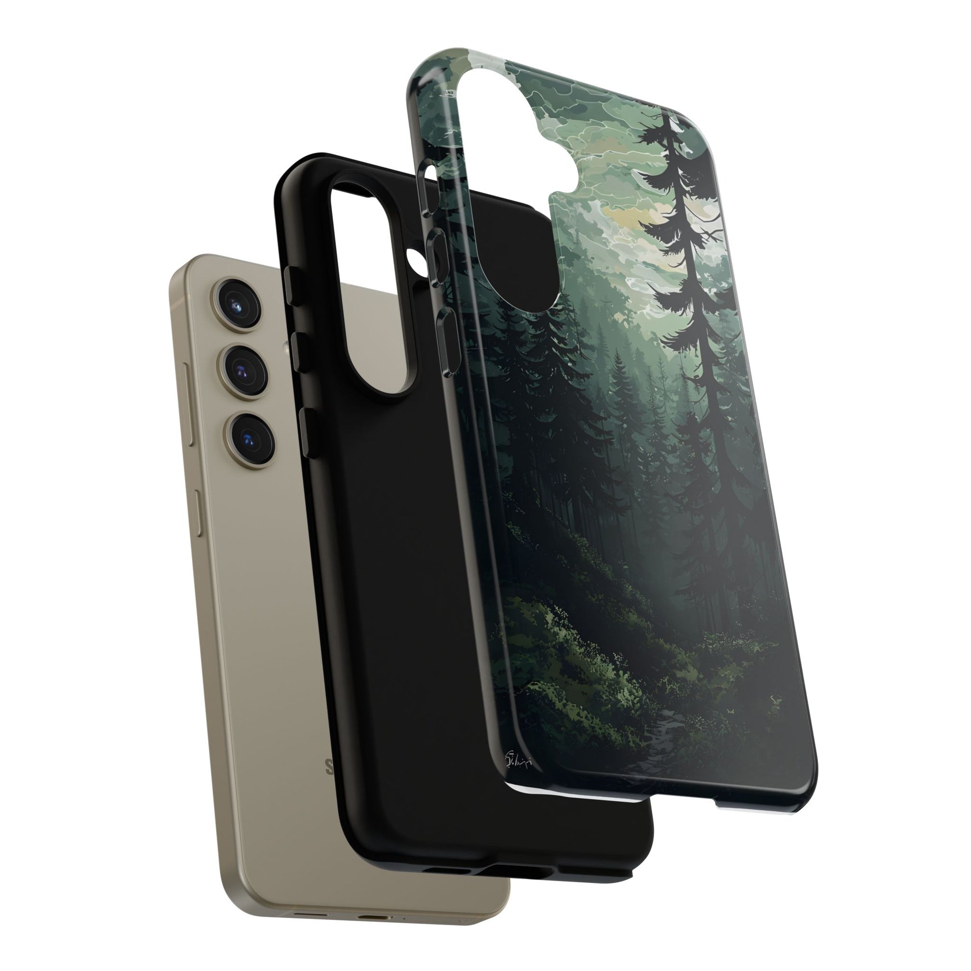 Phone Case, Serene Forest Landscape Digital Illustration Phone Case Cover, Tough Protective Cover, Unique Gift, Trendy