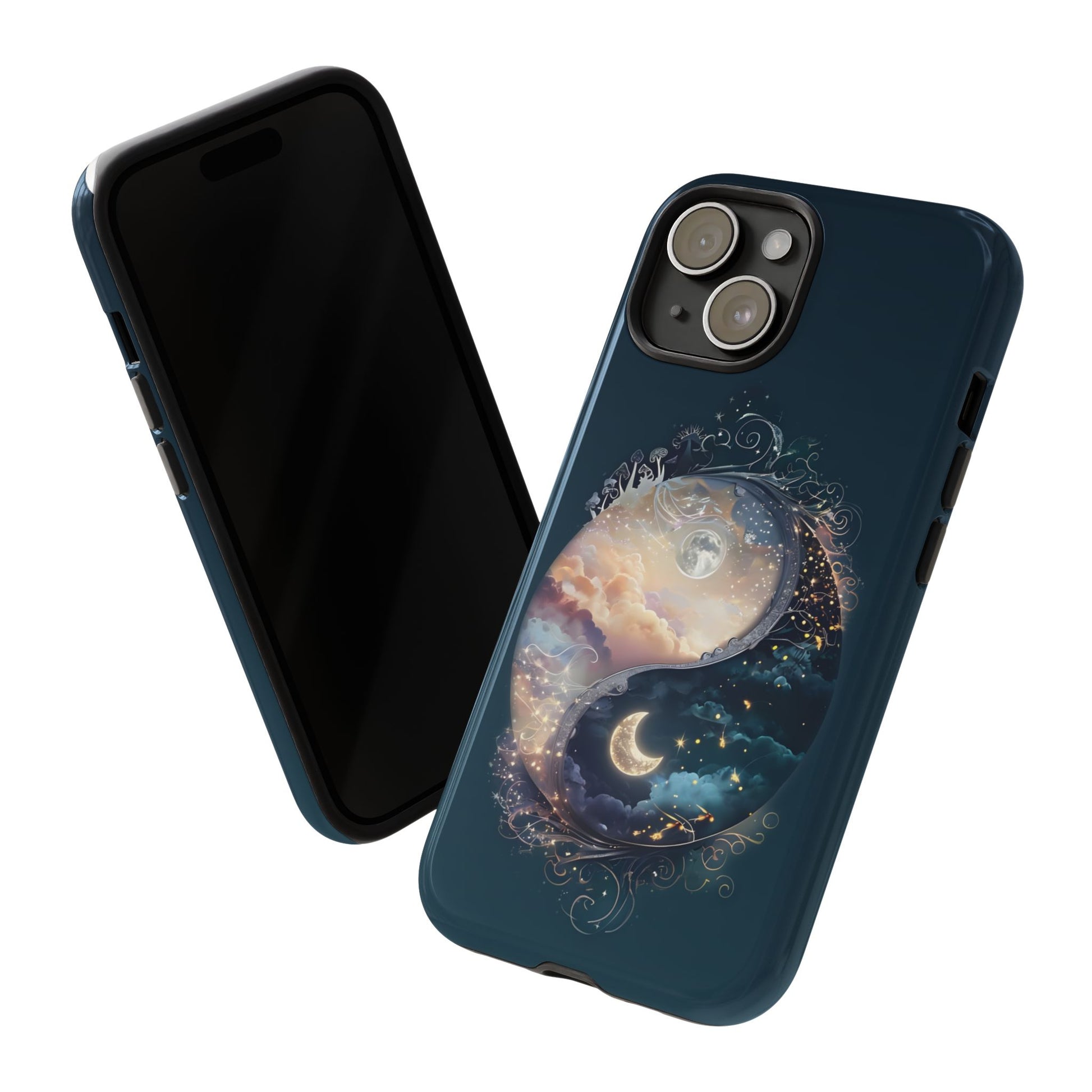 Phone Case, Yin-Yang Symbol Design, Whimsical Day Night Fantasy Print, Protective Cover, Tough Skin, Phone Accessories, Phone Protection