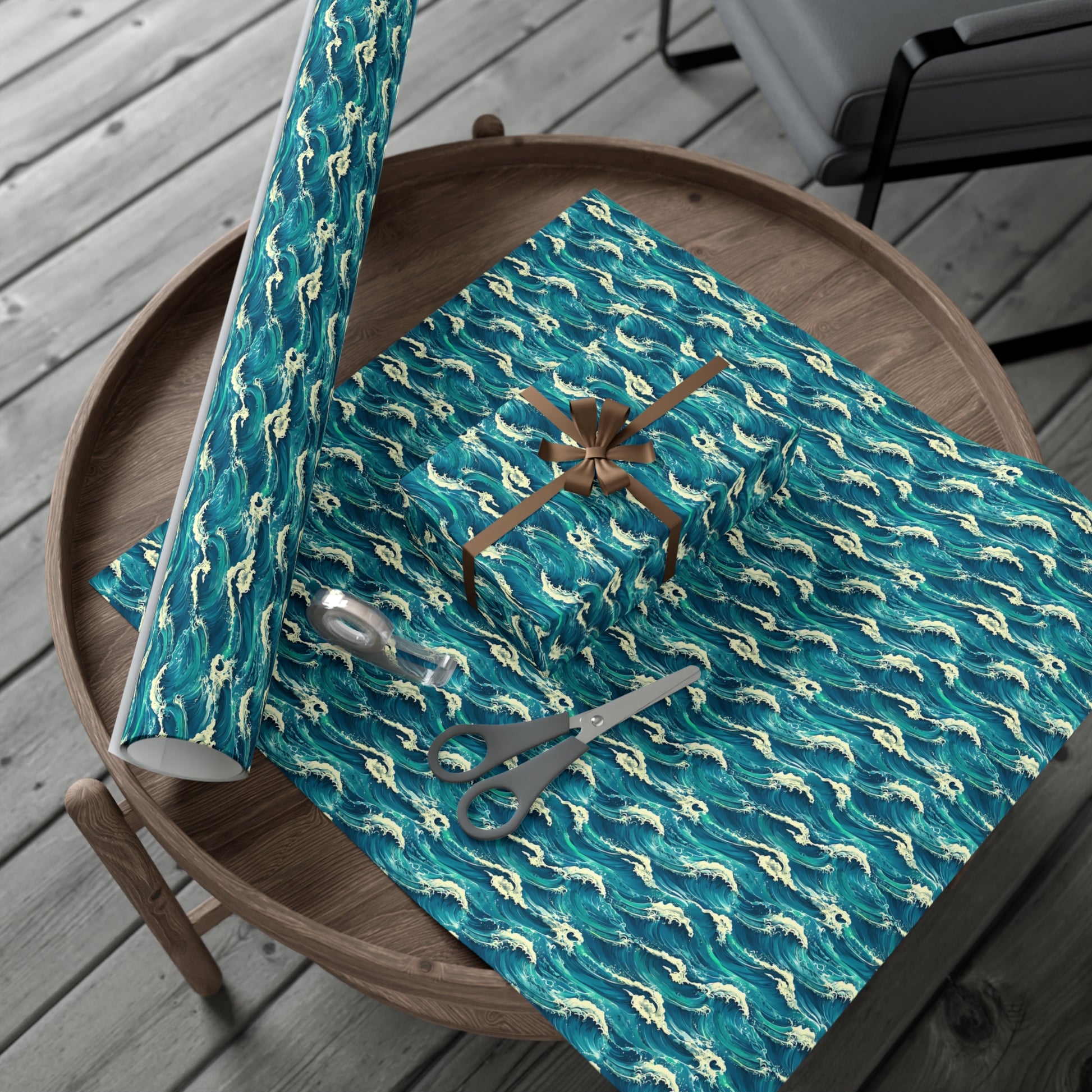Wrapping Paper Set, Ocean Wave Design, Gift Wrap Roll, Sea Colors, Birthday Gift Packaging, Holiday Wrap, Craft Paper, Party Supplies
