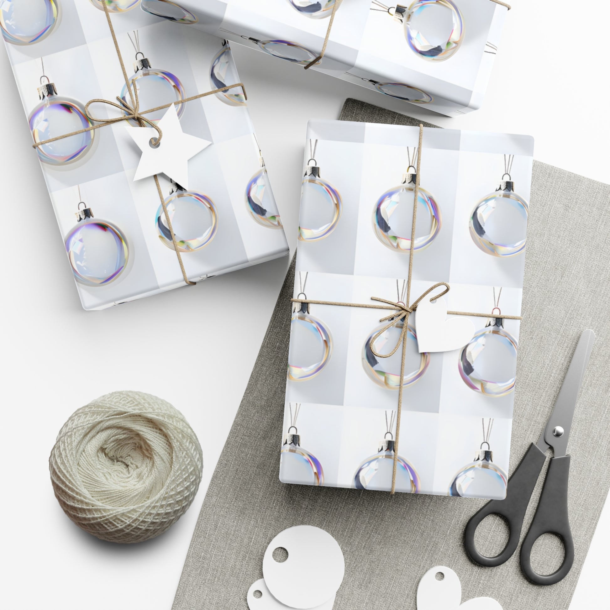 Wrapping Paper, Iridescent Glass Christmas Ornaments On White Background - Gift Wrap Rolls, Eco-Friendly Gift Wrap, Holiday