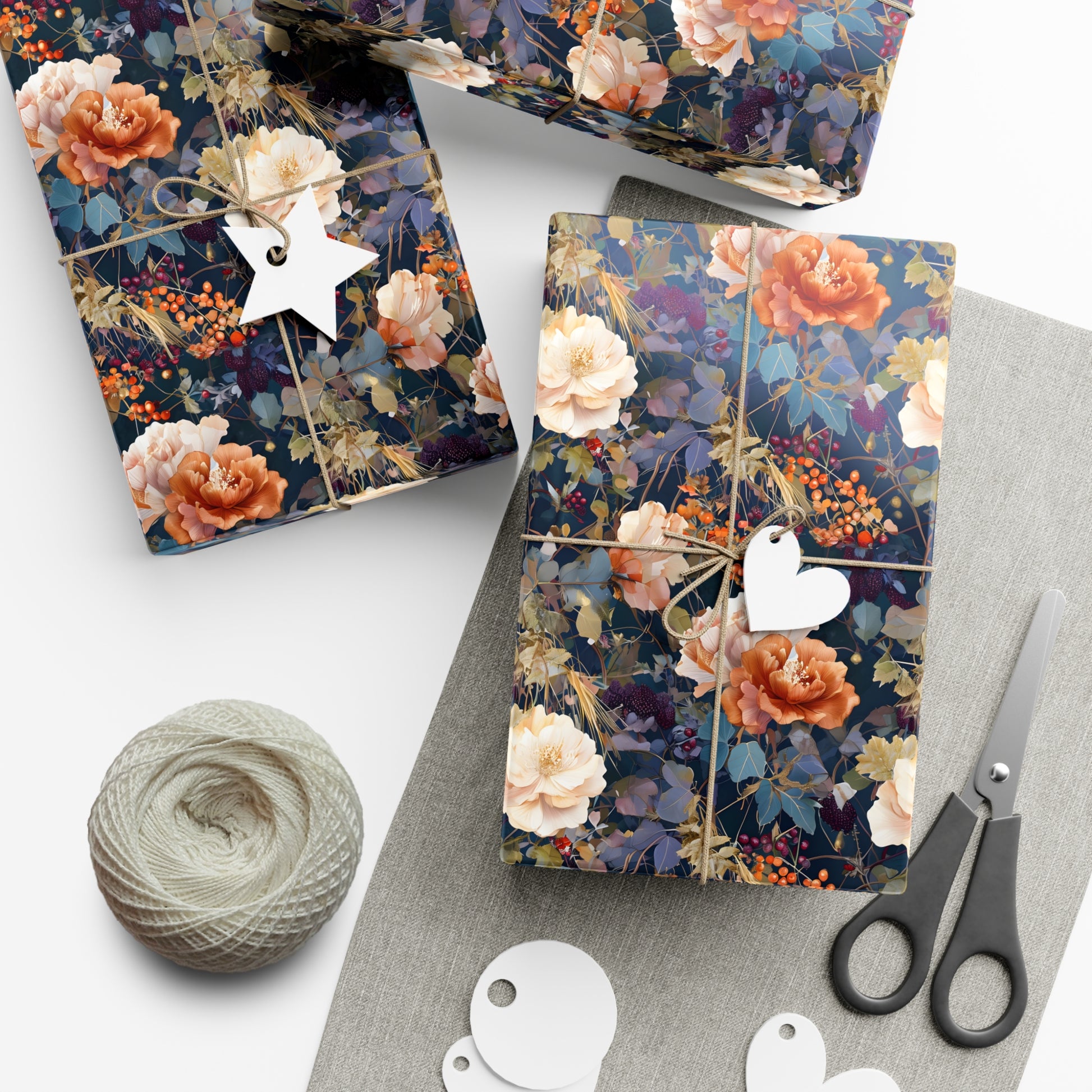 Gift Wrap Papers, Autumn Floral Gift Wrap, Art Nouveau Wrapping Paper, Intricate Fall Flower Pattern, Thanksgiving Gift Wrap, Holiday