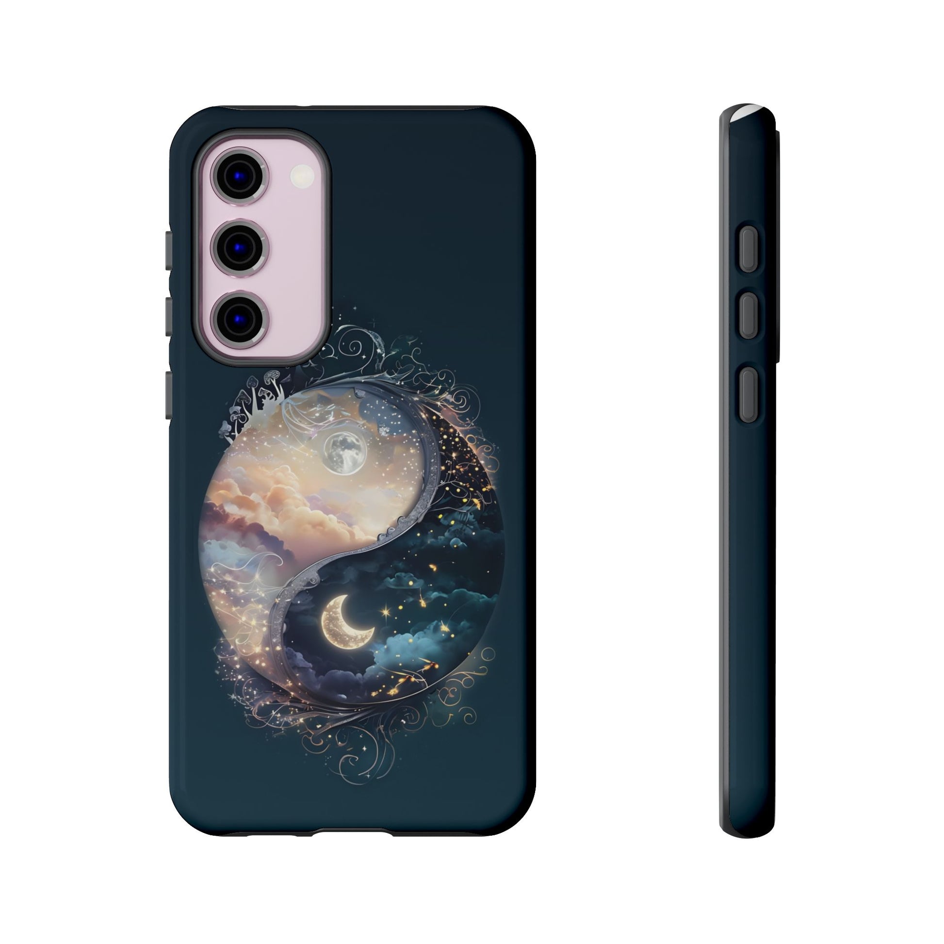 Phone Case, Yin-Yang Symbol Design, Whimsical Day Night Fantasy Print, Protective Cover, Tough Skin, Phone Accessories, Phone Protection
