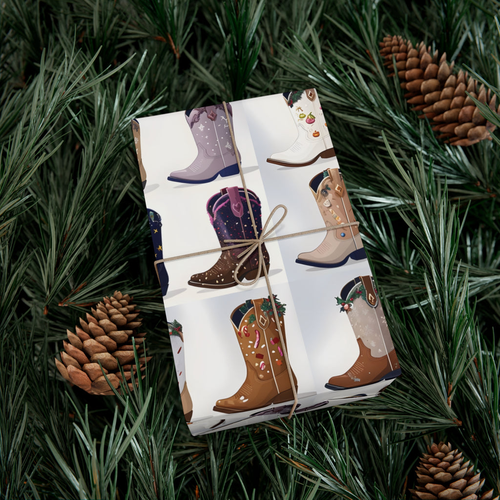 Wrapping Paper, Stylish Cowboy Boots Gift Wrap, Holiday Design Packaging, Christmas Gift Wrap, Cowboy Boot Wrapping Paper, Western Theme
