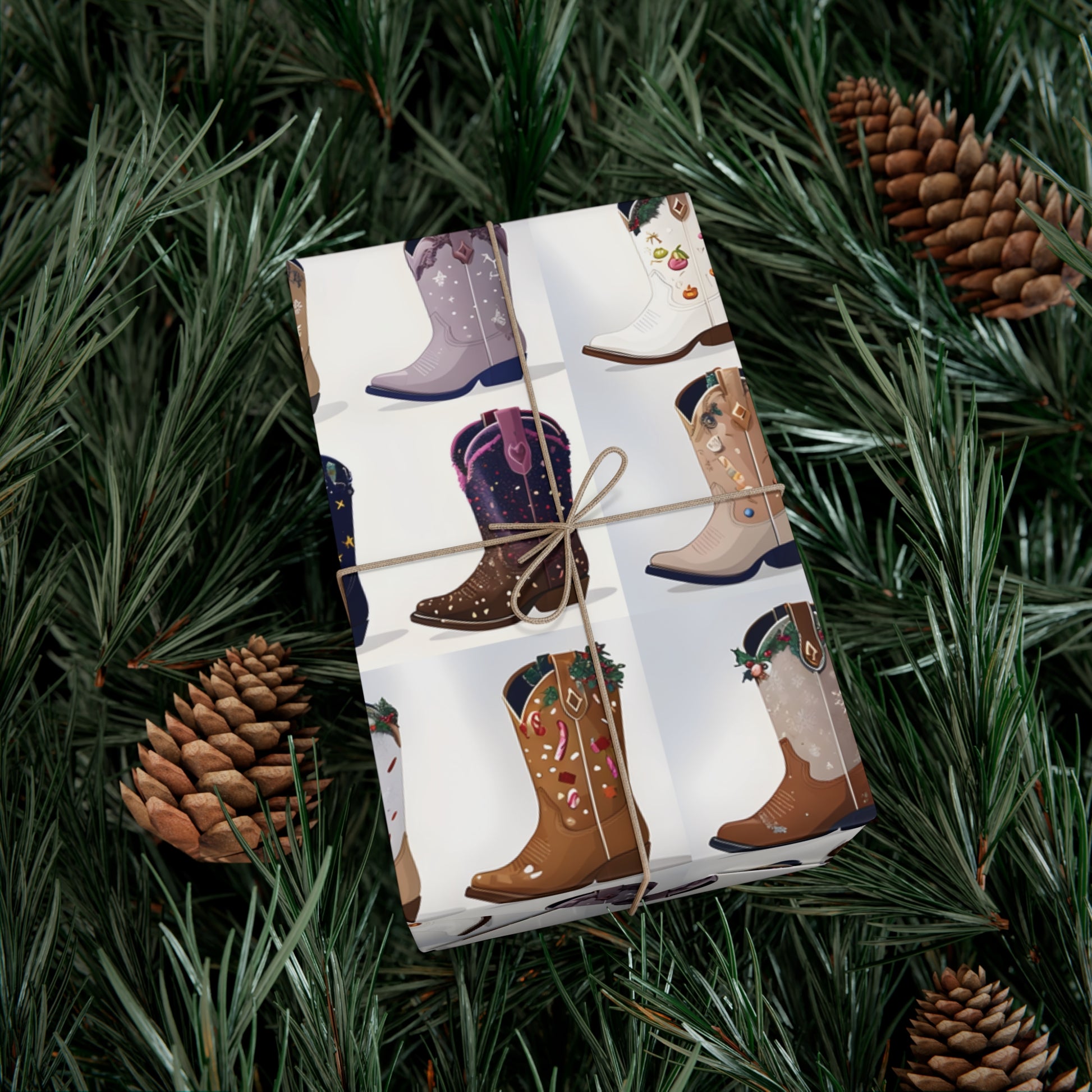 Wrapping Paper, Stylish Cowboy Boots Gift Wrap, Holiday Design Packaging, Christmas Gift Wrap, Cowboy Boot Wrapping Paper, Western Theme