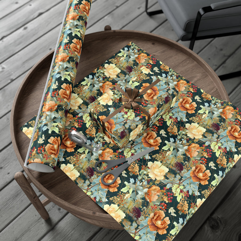 Gift Wrap Papers, Art Nouveau Floral Pattern Showcasing Vibrant Fall Colors, Wrapping Paper Roll, Holiday Gift Wrap, Gift Packaging, Craft