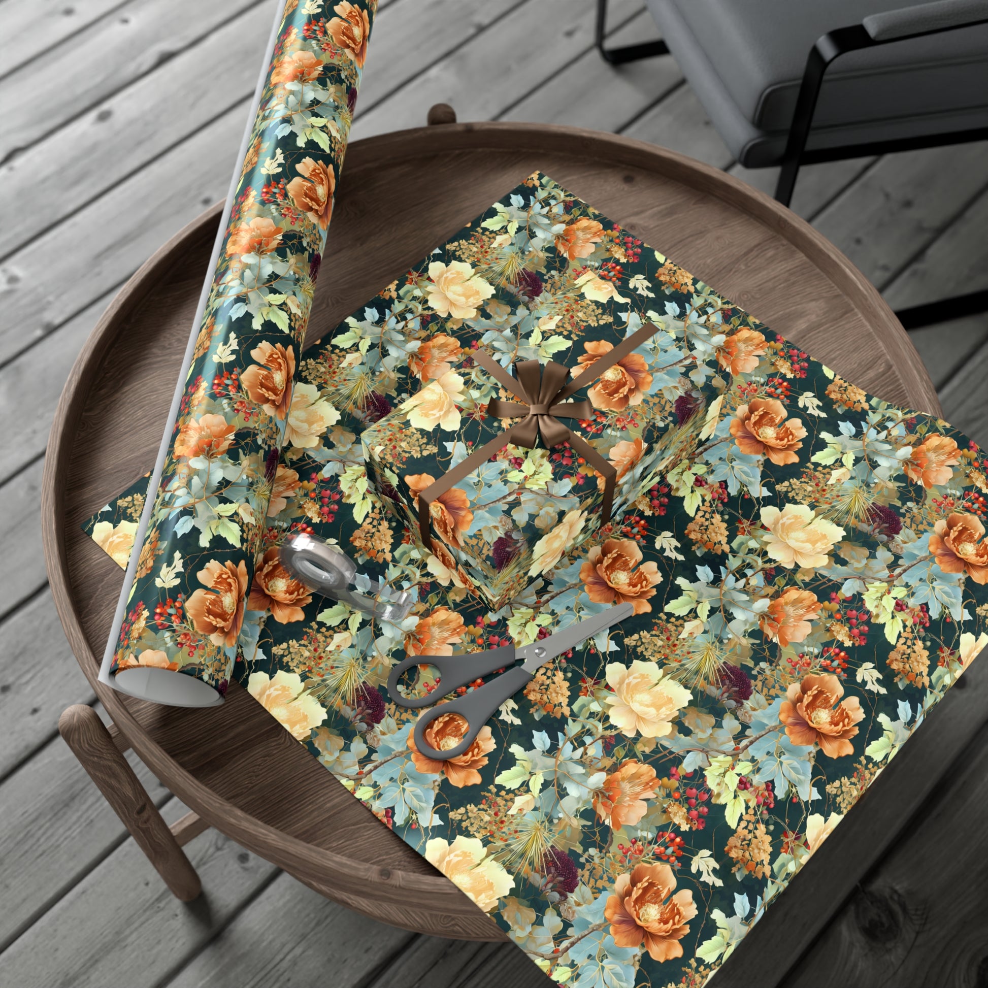 Gift Wrap Papers, Art Nouveau Floral Pattern Showcasing Vibrant Fall Colors, Wrapping Paper Roll, Holiday Gift Wrap, Gift Packaging, Craft