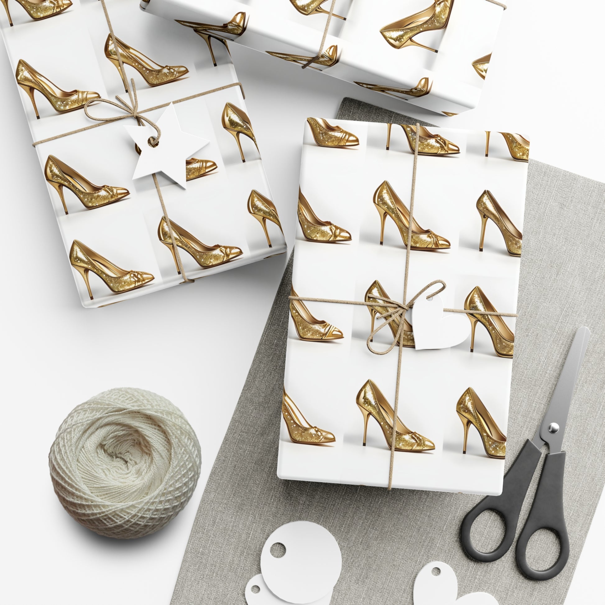 Wrapping Paper, Glimmering Gold High Heels On White Background - Gift Wrap Rolls, Eco-Friendly Gift Wrap, Holiday