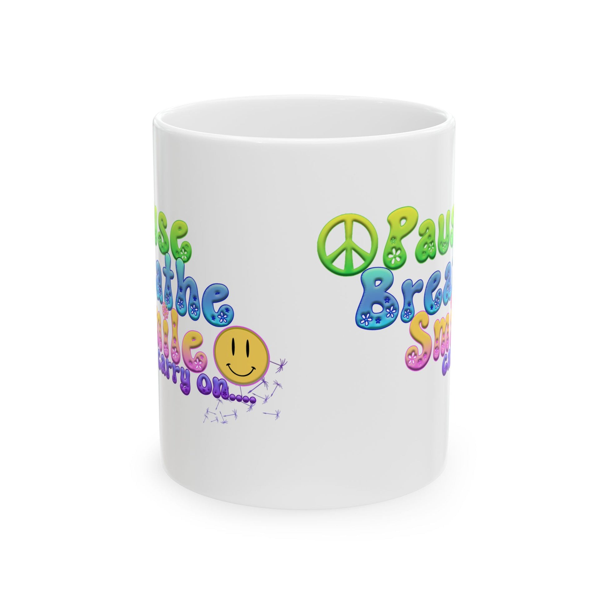 Motivational Ceramic Mug - "Pause Breathe Smile Carry On" Inspirational Gift, Home Office Decor, Self-Care Reminder