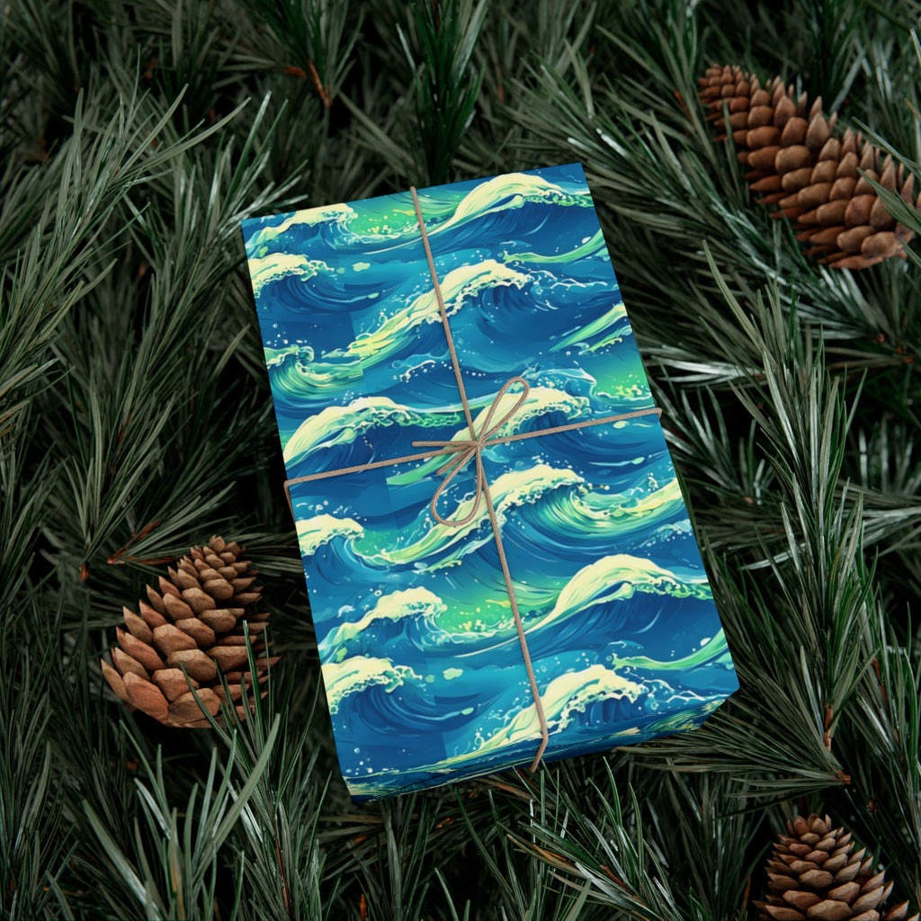 Wrapping Paper, Vibrant Seamless Ocean Waves Gift Wrap Roll, Nautical Gift Packaging, Beach Theme Gift Wrap, Coastal Holiday Wrapping