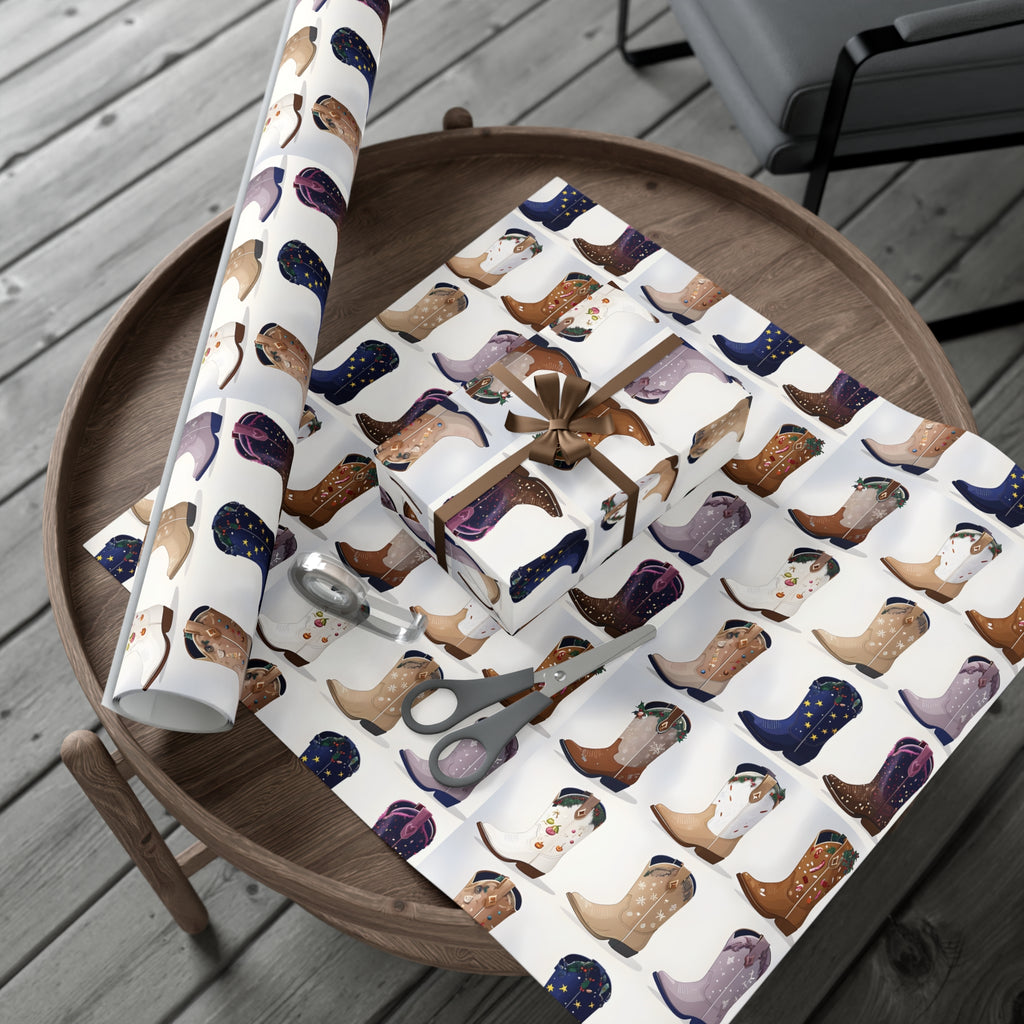 Wrapping Paper, Stylish Cowboy Boots Gift Wrap, Holiday Design Packaging, Christmas Gift Wrap, Cowboy Boot Wrapping Paper, Western Theme