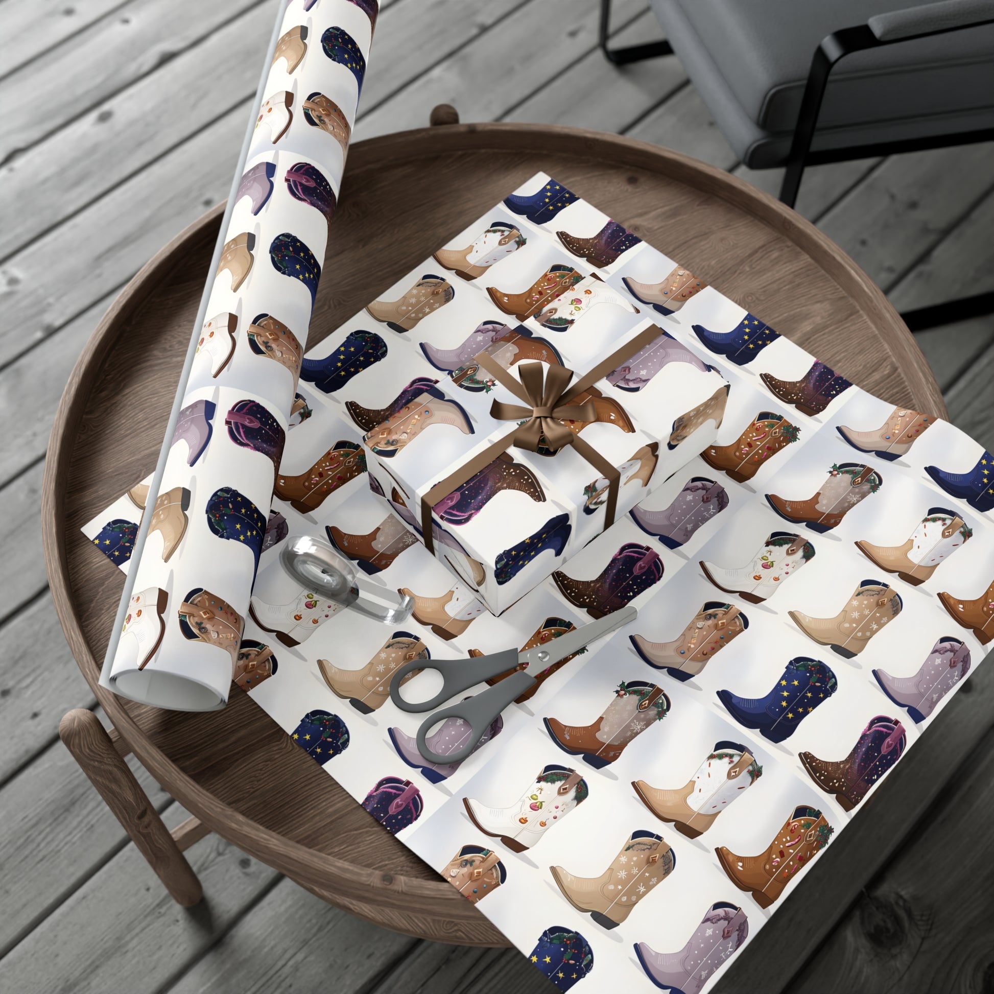 Wrapping Paper, Stylish Cowboy Boots Gift Wrap, Holiday Design Packaging, Christmas Gift Wrap, Cowboy Boot Wrapping Paper, Western Theme