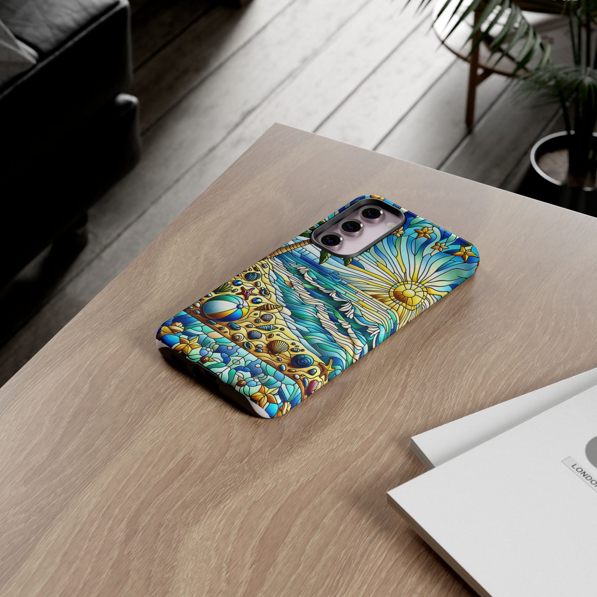 Stained Glass Tough Case, Protective Phone Case, Nature Inspired Smartphone Case, Summer Beach Play Day Phone Cover, Tough Phone Case for