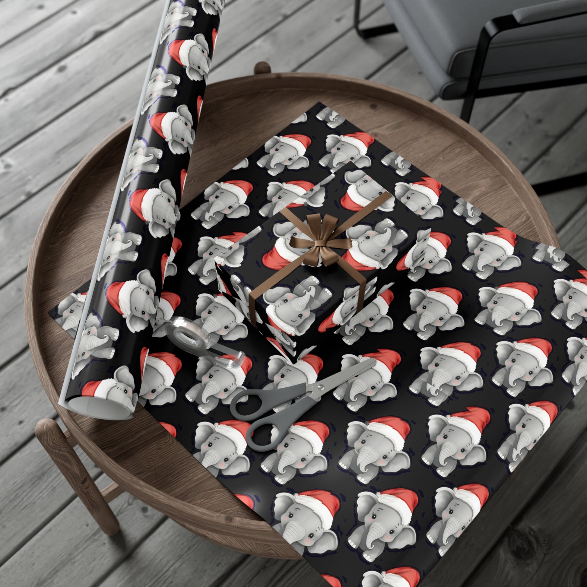 Gift Wrap Papers, Adorable Baby Elephants in Santa Hats - Cute Holiday Wrapping Paper, Christmas Gift Wrap, Festive Gift Wrap Sheets,