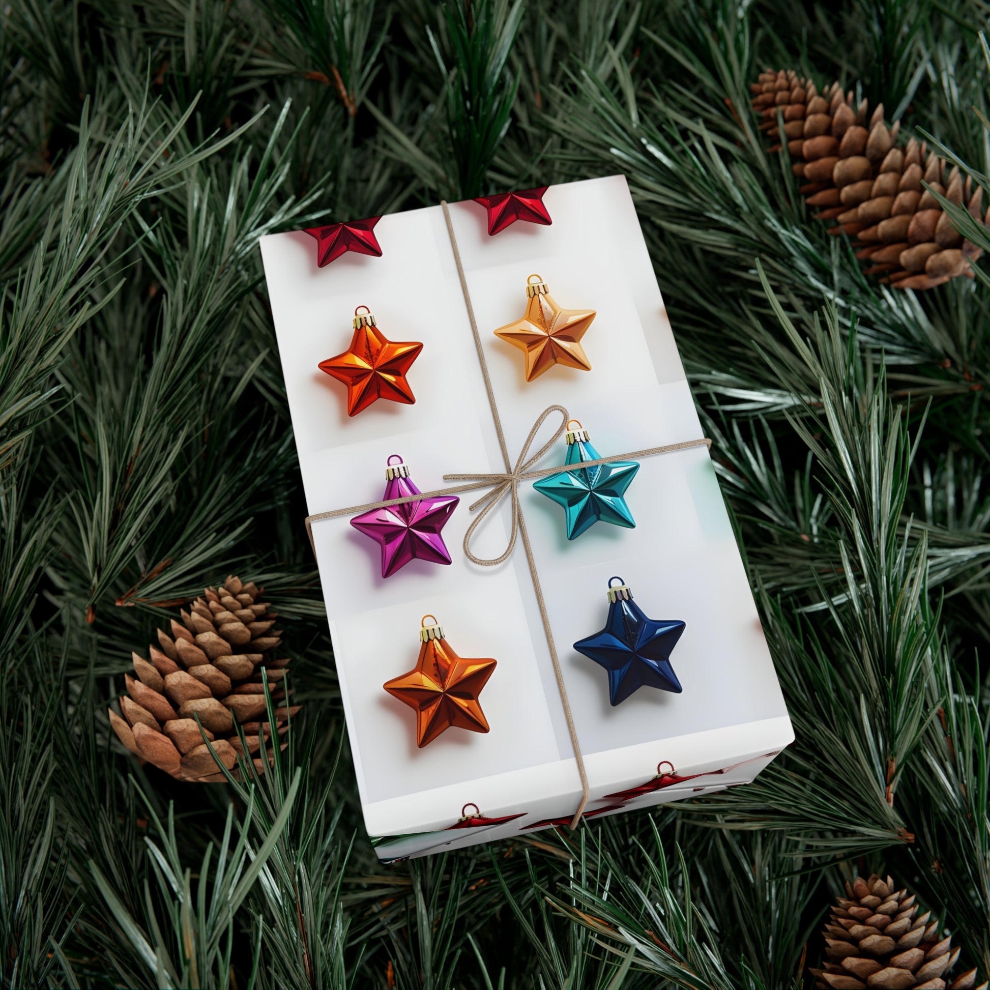 Wrapping Paper, Vibrant Star Christmas Ornaments On White Background - Gift Wrap Rolls, Eco-Friendly Gift Wrap, Holiday