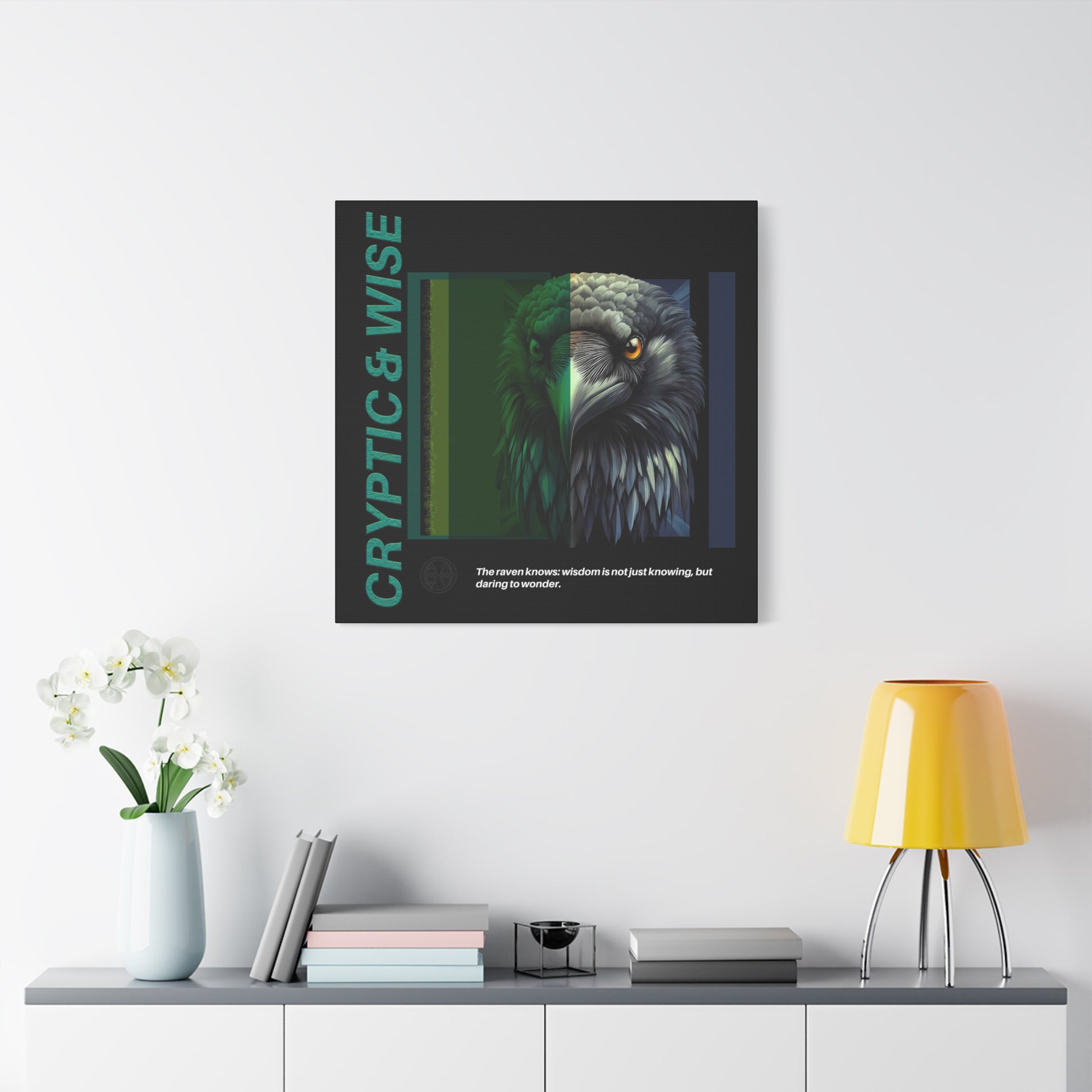Canvas Art, Cryptic & Wise Wall Decor, Inspirational Raven, Motivational Home Decor, Nature-Themed Gift, Abstract Animal Artwork, Wildlife,