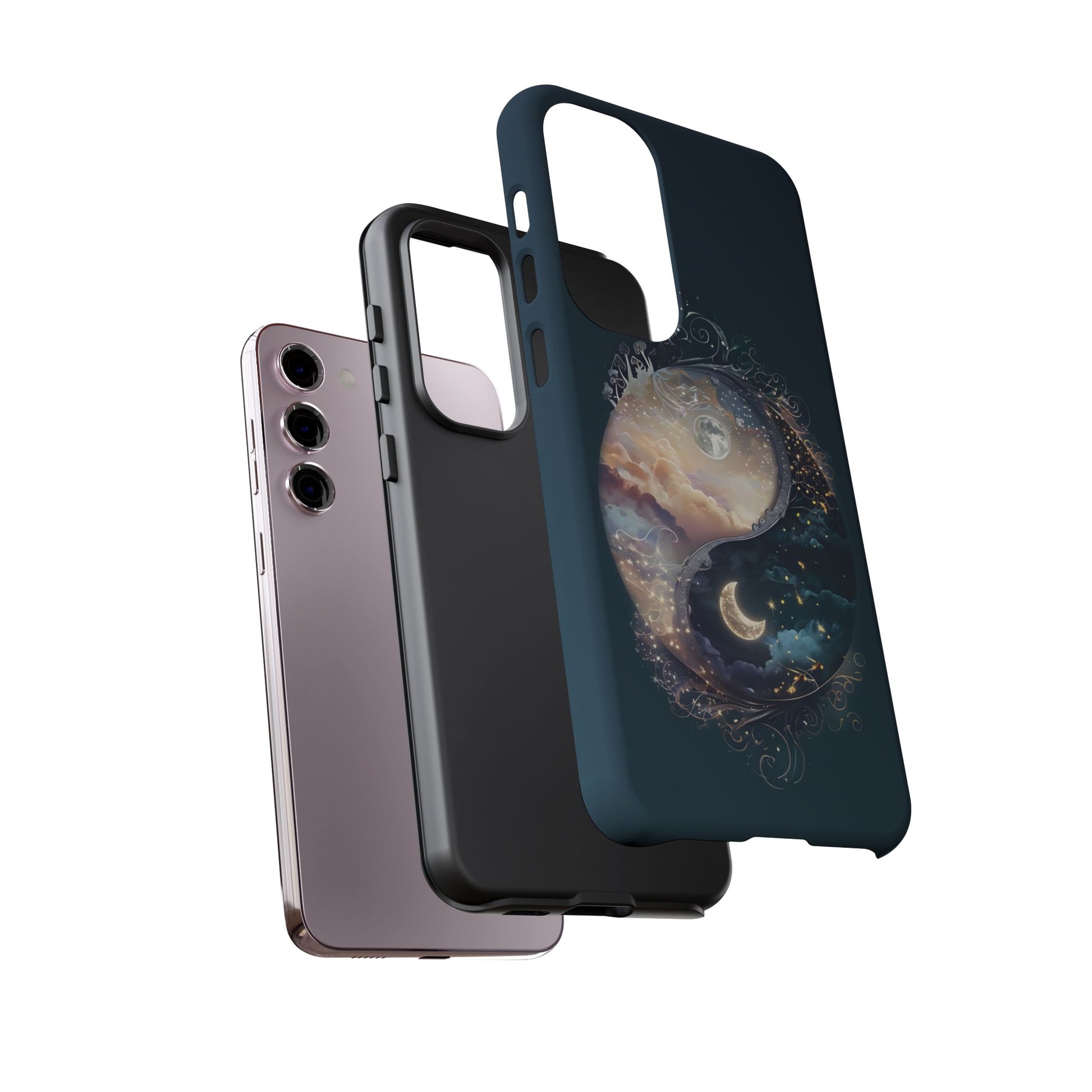 Phone Case, Yin-Yang Symbol Design, Whimsical Day Night Fantasy Print, Protective Cover, Tough Skin, Phone Accessories, Phone Protection