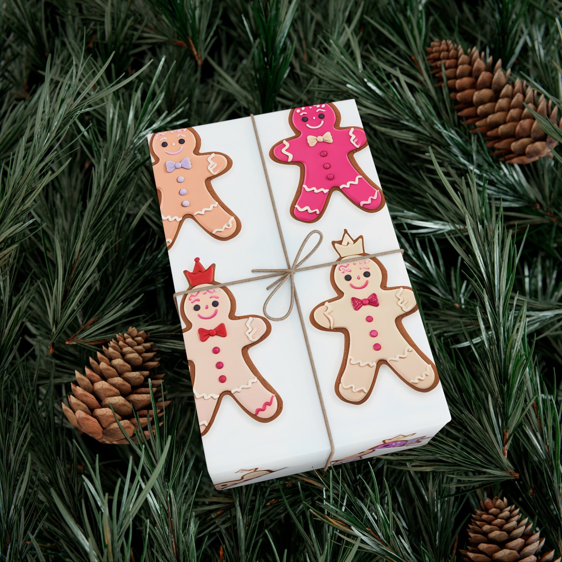 Wrapping Paper, Gingerbread Women On White Background - Gift Wrap Rolls, Eco-Friendly Gift Wrap, Holiday