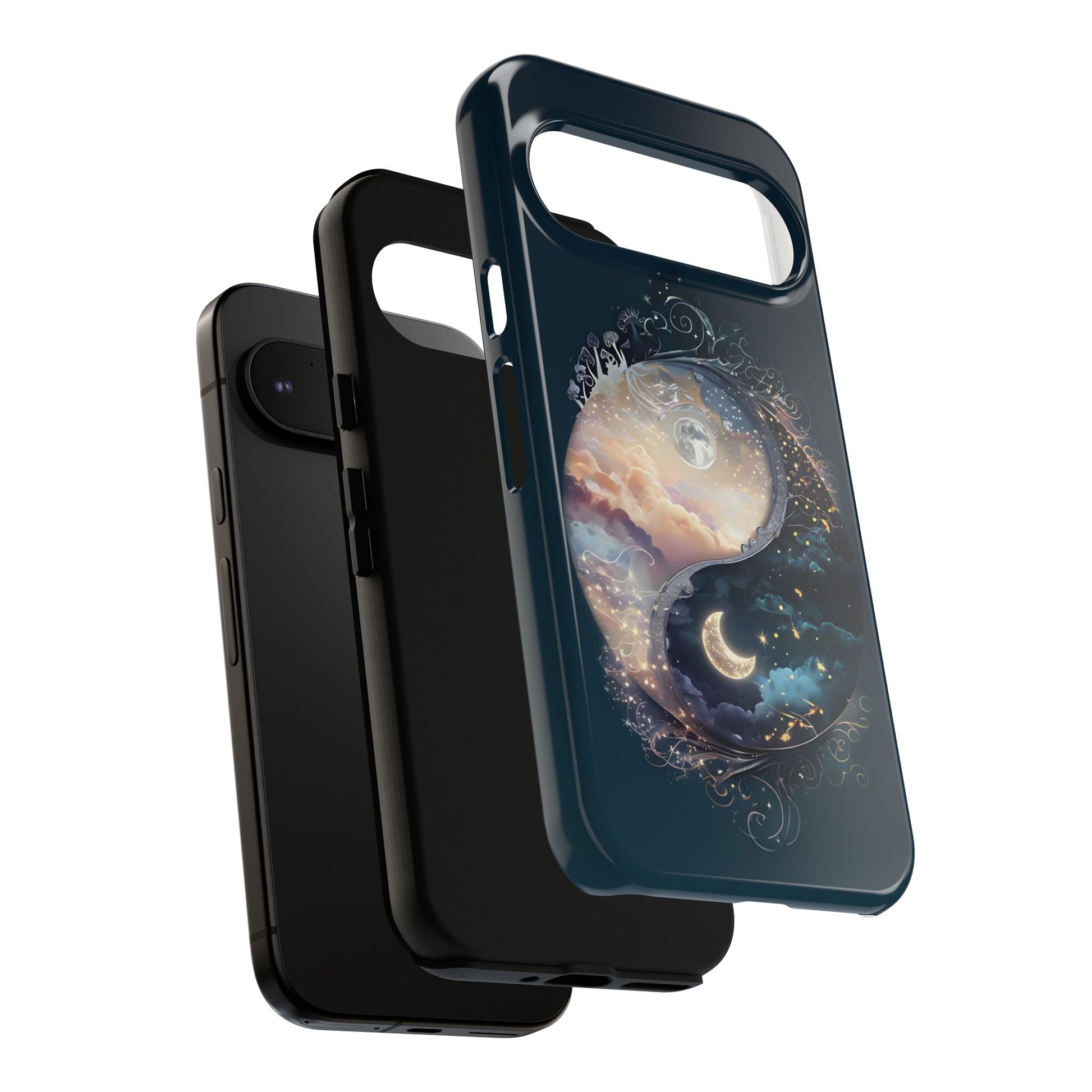 Phone Case, Yin-Yang Symbol Design, Whimsical Day Night Fantasy Print, Protective Cover, Tough Skin, Phone Accessories, Phone Protection