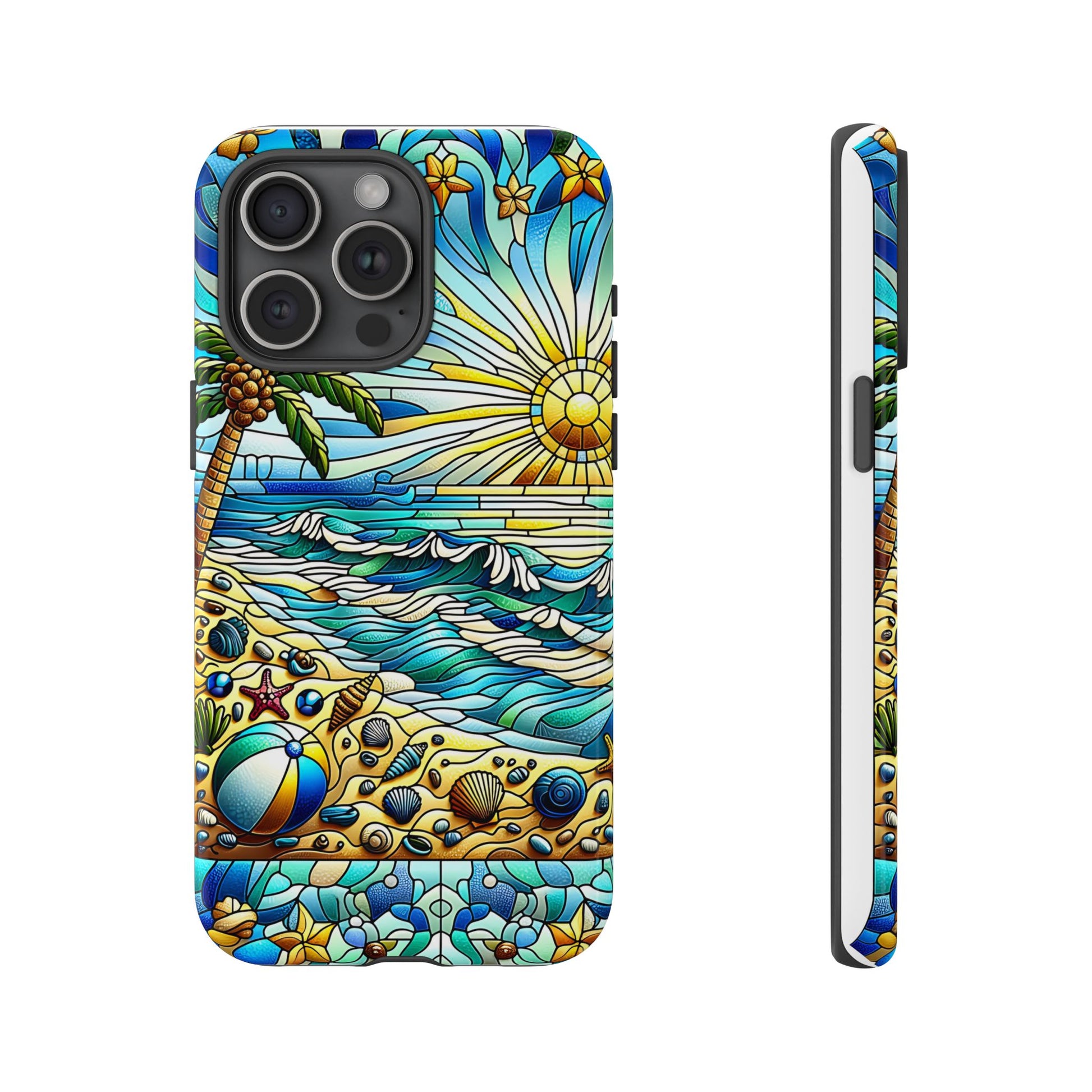 Stained Glass Tough Case, Protective Phone Case, Nature Inspired Smartphone Case, Summer Beach Play Day Phone Cover, Tough Phone Case for