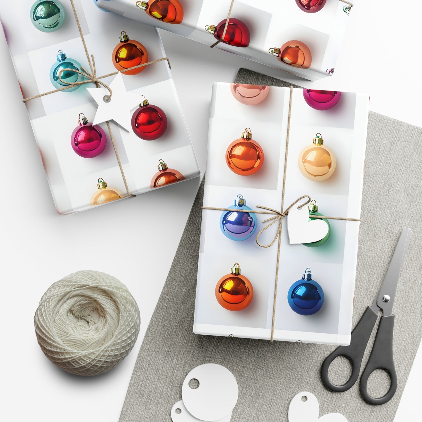 Wrapping Paper, Vibrant Christmas Ornaments On White Background - Gift Wrap Rolls, Eco-Friendly Gift Wrap, Holiday