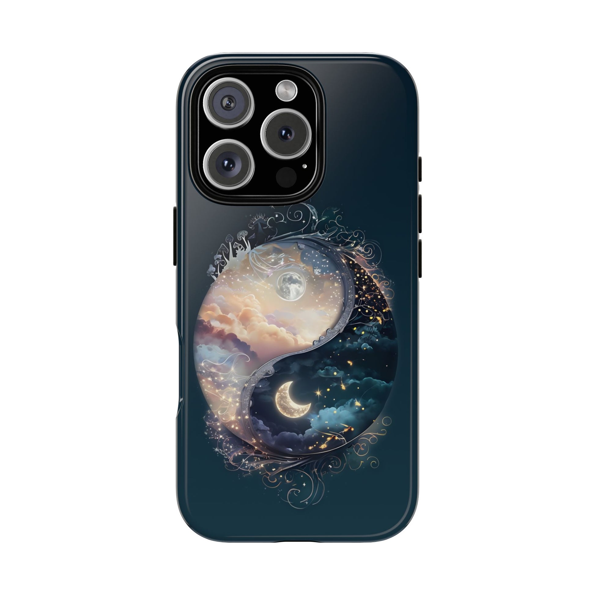 Phone Case, Yin-Yang Symbol Design, Whimsical Day Night Fantasy Print, Protective Cover, Tough Skin, Phone Accessories, Phone Protection