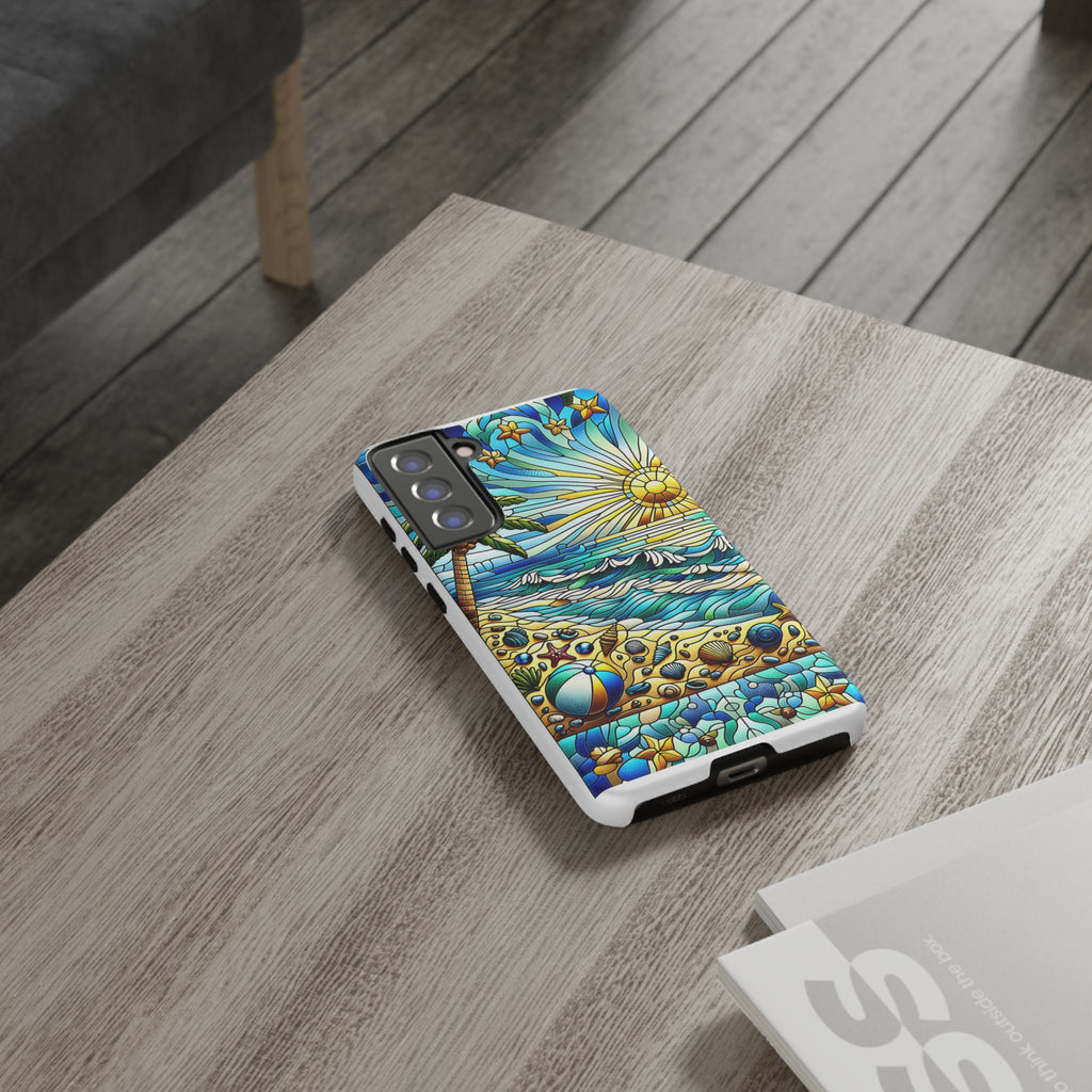 Stained Glass Tough Case, Protective Phone Case, Nature Inspired Smartphone Case, Summer Beach Play Day Phone Cover, Tough Phone Case for