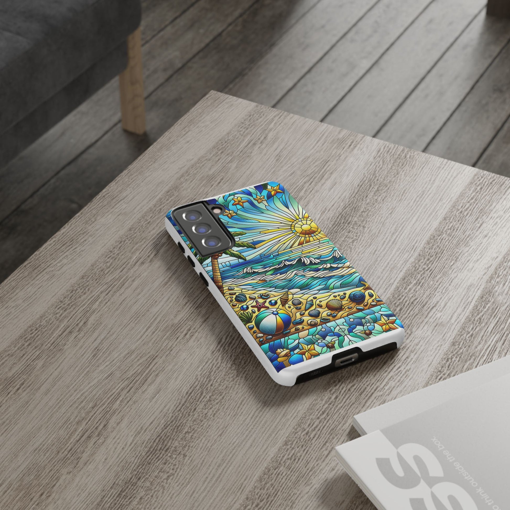 Stained Glass Tough Case, Protective Phone Case, Nature Inspired Smartphone Case, Summer Beach Play Day Phone Cover, Tough Phone Case for