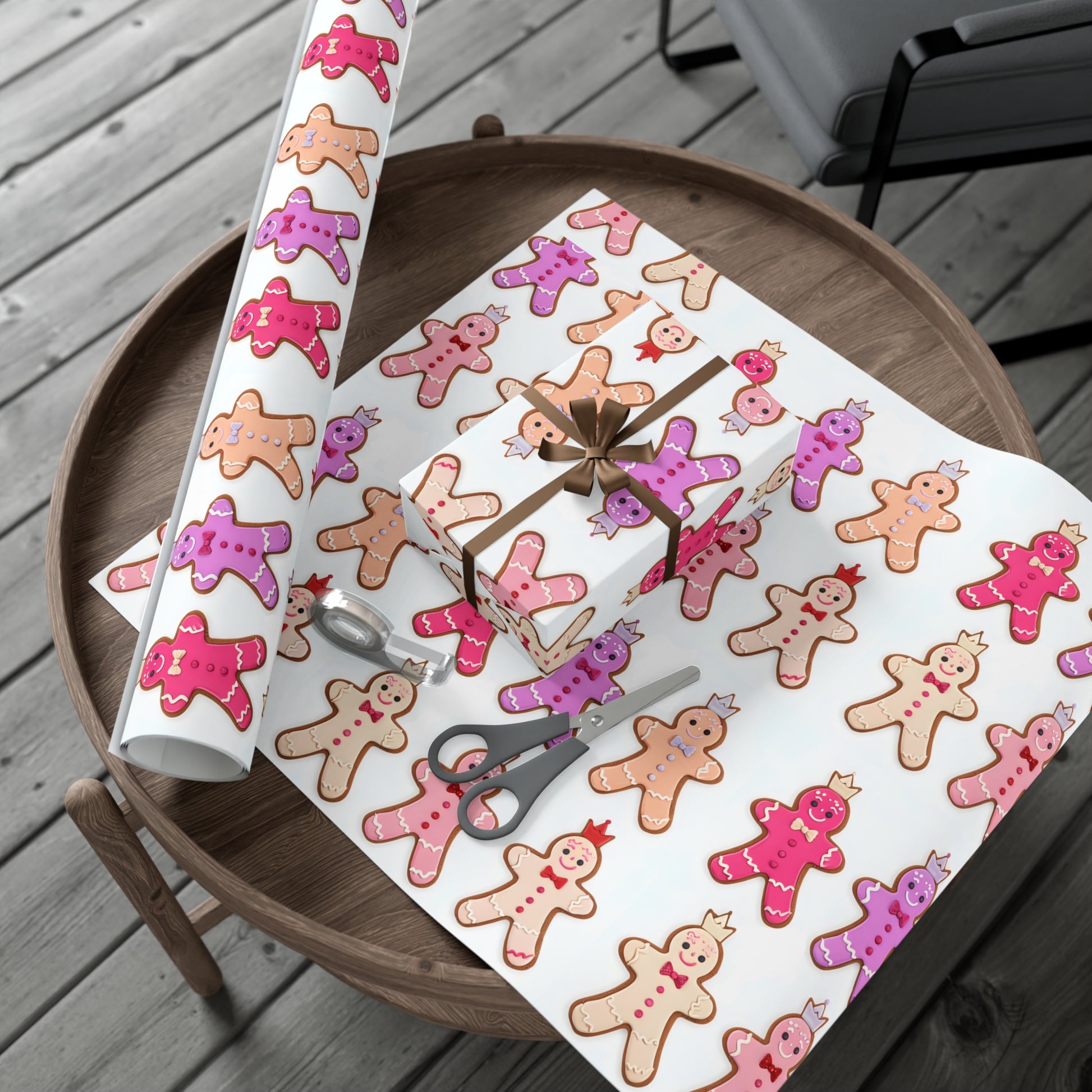 Wrapping Paper, Gingerbread Women On White Background - Gift Wrap Rolls, Eco-Friendly Gift Wrap, Holiday