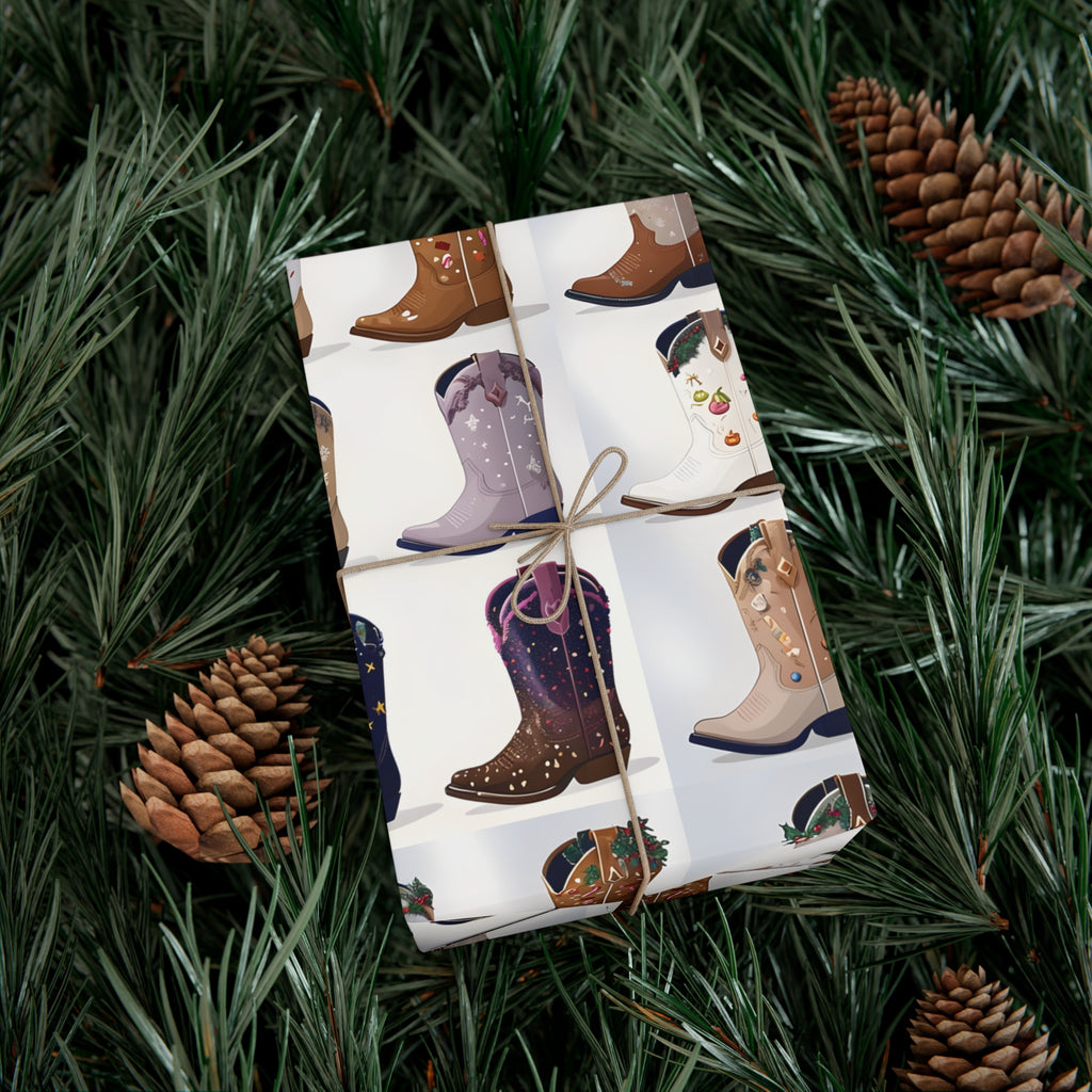 Wrapping Paper, Stylish Cowboy Boots Gift Wrap, Holiday Design Packaging, Christmas Gift Wrap, Cowboy Boot Wrapping Paper, Western Theme