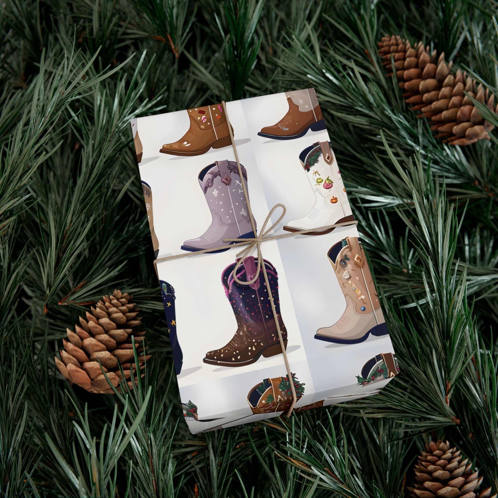Wrapping Paper, Stylish Cowboy Boots Gift Wrap, Holiday Design Packaging, Christmas Gift Wrap, Cowboy Boot Wrapping Paper, Western Theme
