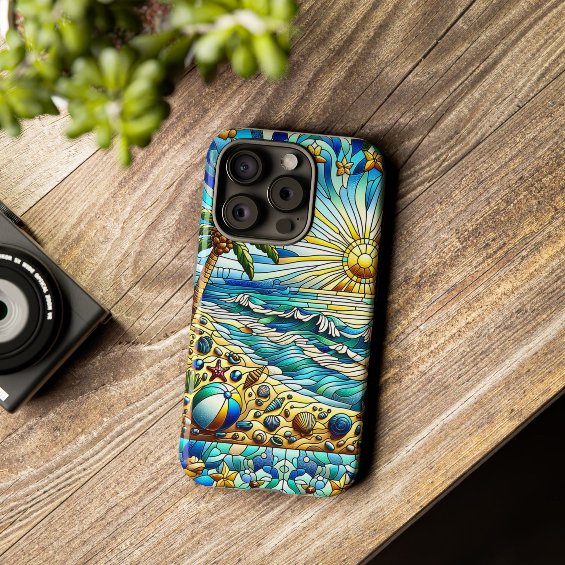 Stained Glass Tough Case, Protective Phone Case, Nature Inspired Smartphone Case, Summer Beach Play Day Phone Cover, Tough Phone Case for