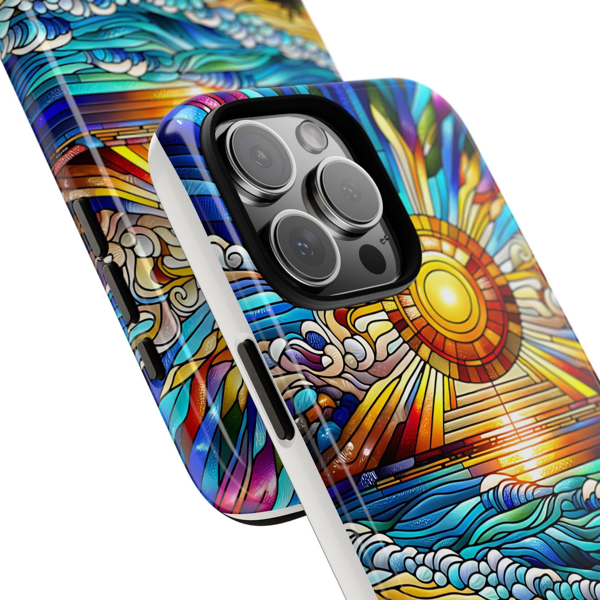 Stained Glass Tough Cases, Protective Phone Case, Nature Inspired Smartphone Cover, Beach Day Summer Accessories, Ocean Lover Gift