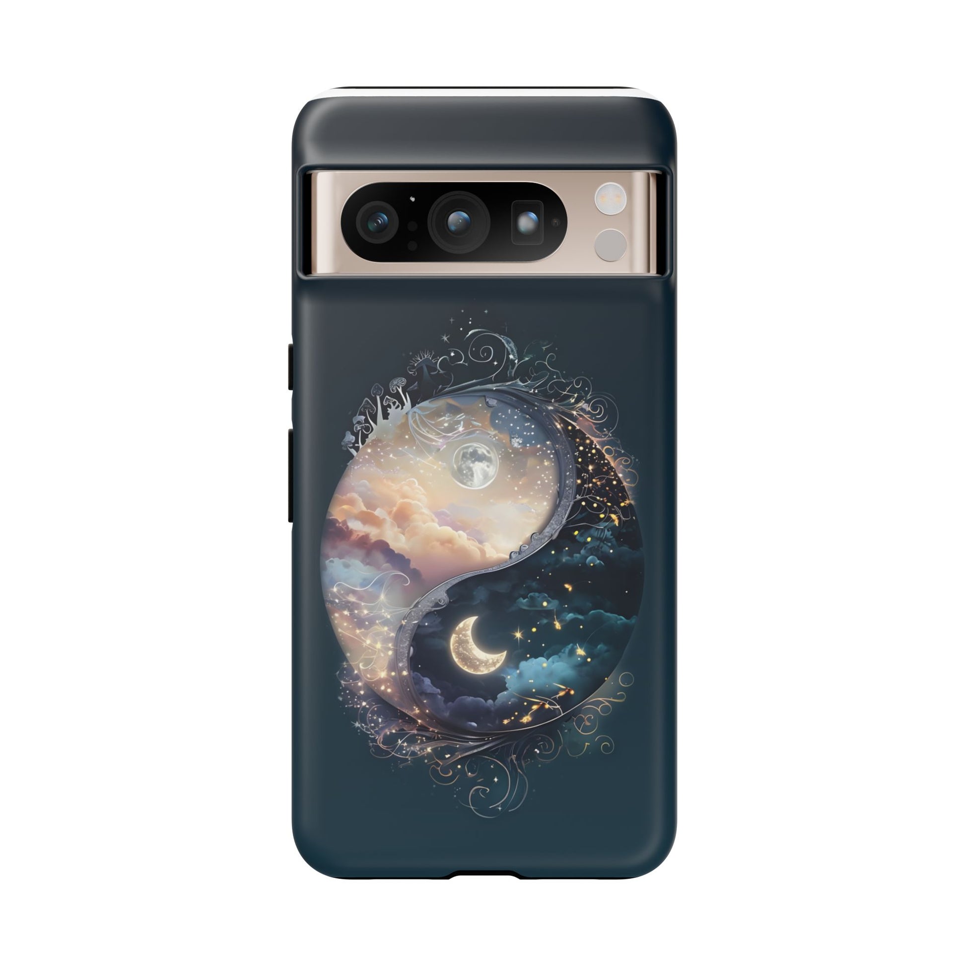 Phone Case, Yin-Yang Symbol Design, Whimsical Day Night Fantasy Print, Protective Cover, Tough Skin, Phone Accessories, Phone Protection