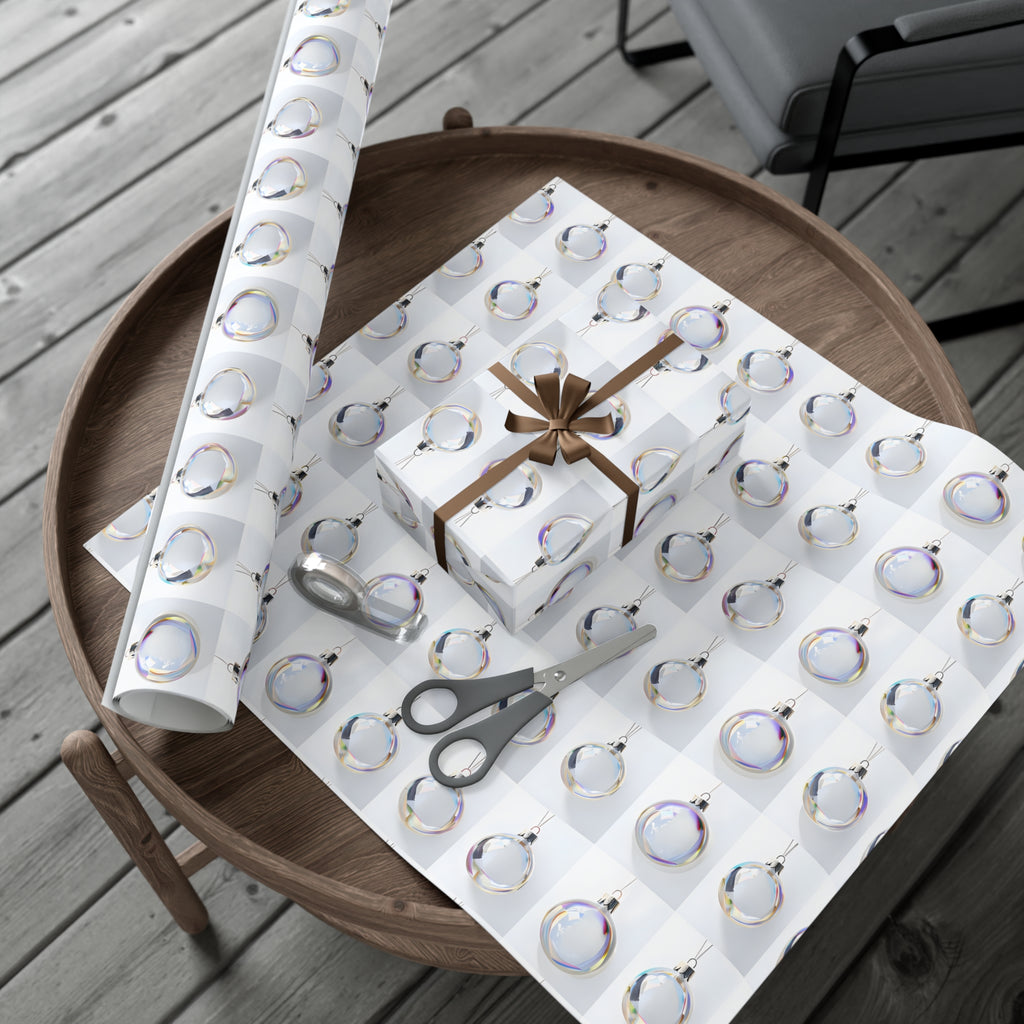 Wrapping Paper, Iridescent Glass Christmas Ornaments On White Background - Gift Wrap Rolls, Eco-Friendly Gift Wrap, Holiday