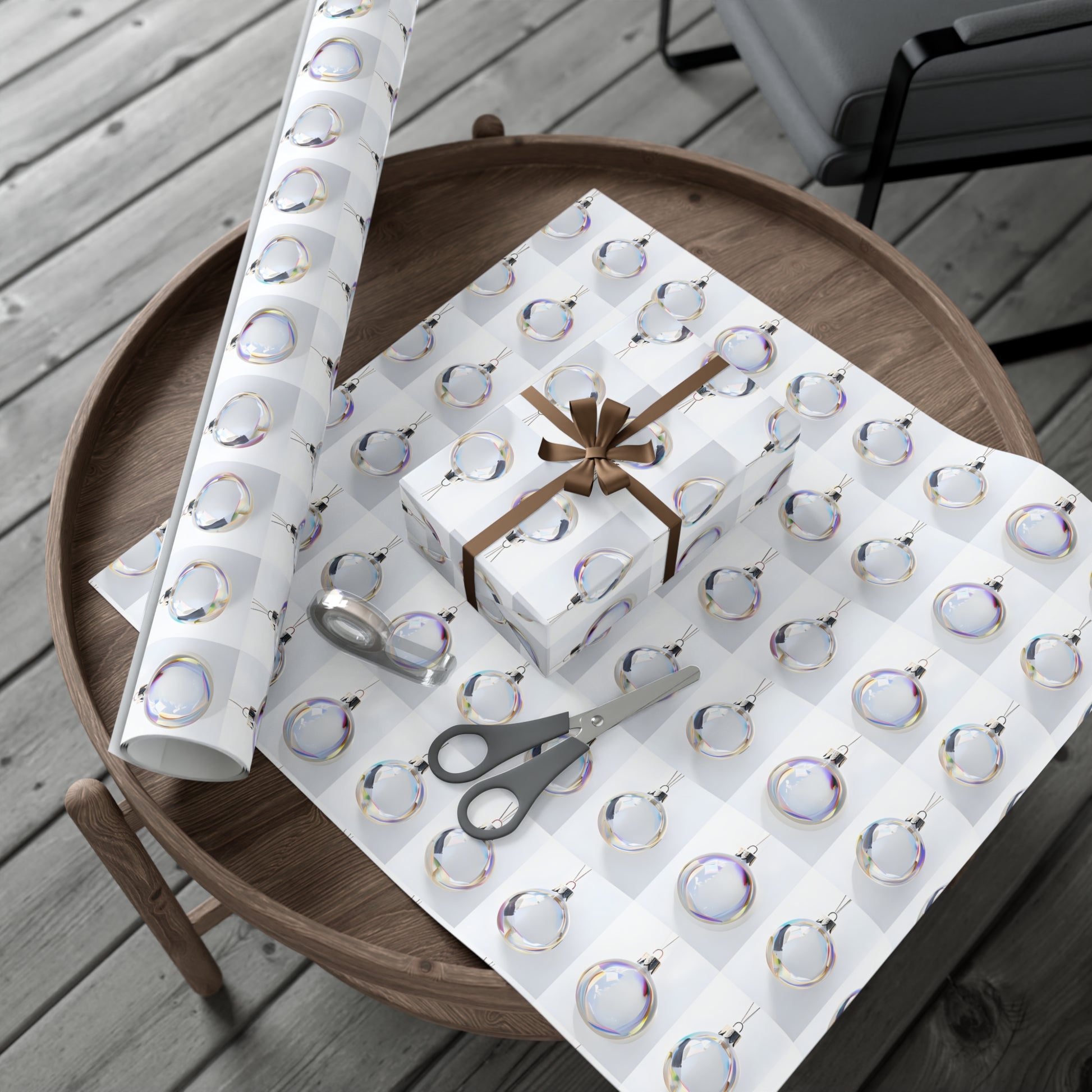 Wrapping Paper, Iridescent Glass Christmas Ornaments On White Background - Gift Wrap Rolls, Eco-Friendly Gift Wrap, Holiday