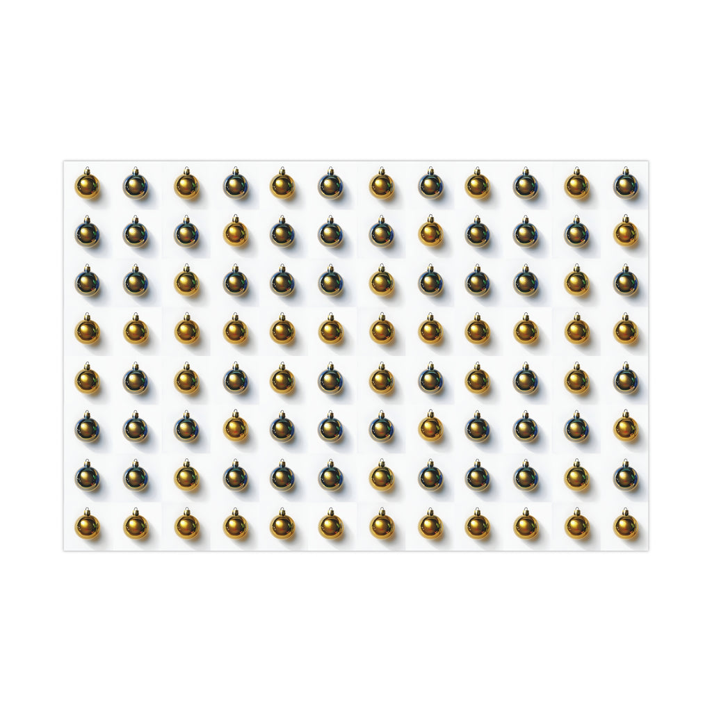 Wrapping Paper, Gold Christmas Ornaments On White Background - Gift Wrap Rolls, Eco-Friendly Gift Wrap, Holiday