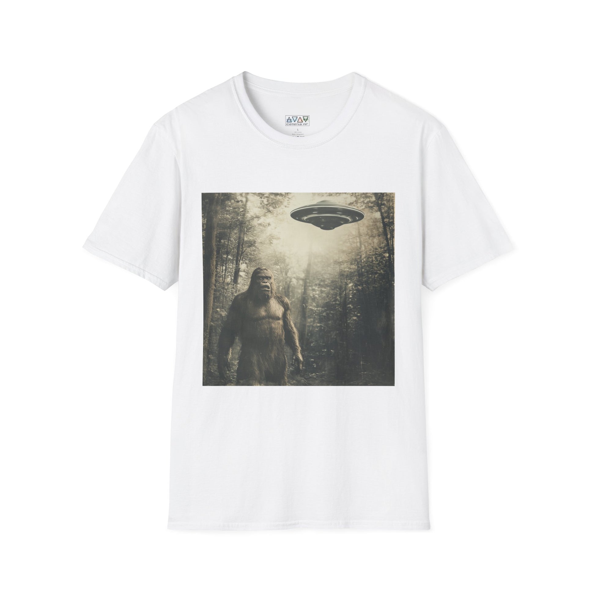 Bigfoot and UFO Unisex T-Shirt, Fun Graphic Tee for Nature Lovers, Quirky Gift for Campers, Outdoor Adventure Apparel
