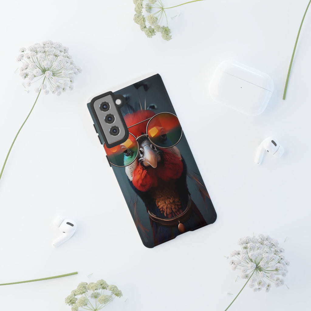 Phone Cases, Bright Exotic Bird in Cool Sunglasses, Protective Tough Cover, Tropical Animal Print, Unique Gift for Bird Lovers, Accessories