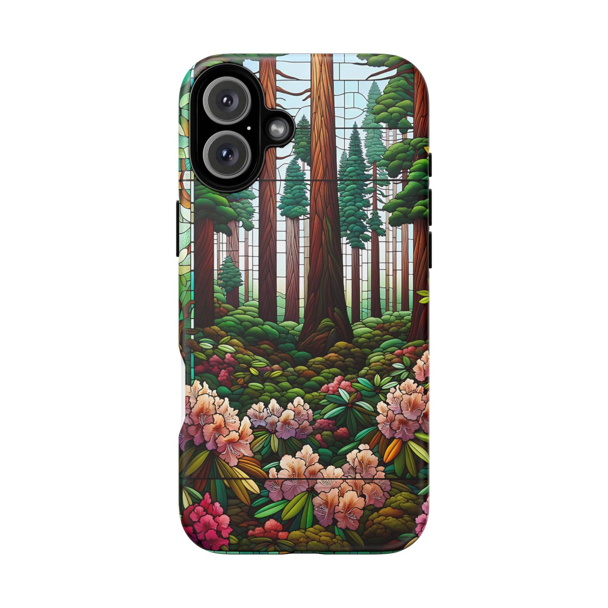 Nature Inspired Tough Cases - Redwood Trees & Rhododendrons Stained Glass iPhone Cover, Protective Phone Shell, Unique Samsung Galaxy Case,