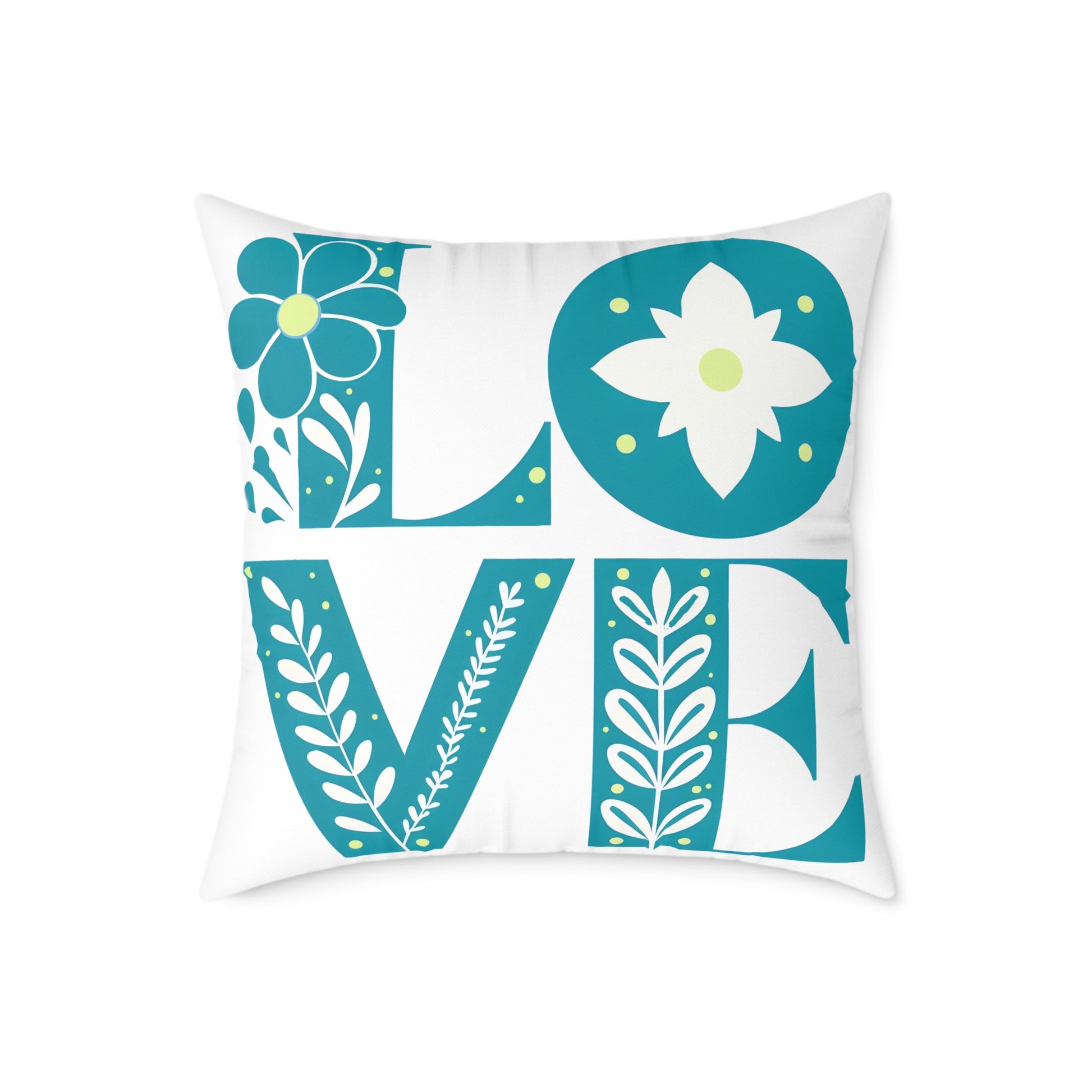 Pillow, Bold 3D Love Typography Surrounded By Nature, Square Poly Canvas Pillow, Home Decor, Gift for Her, Modern Cushion Cover, Love Quote