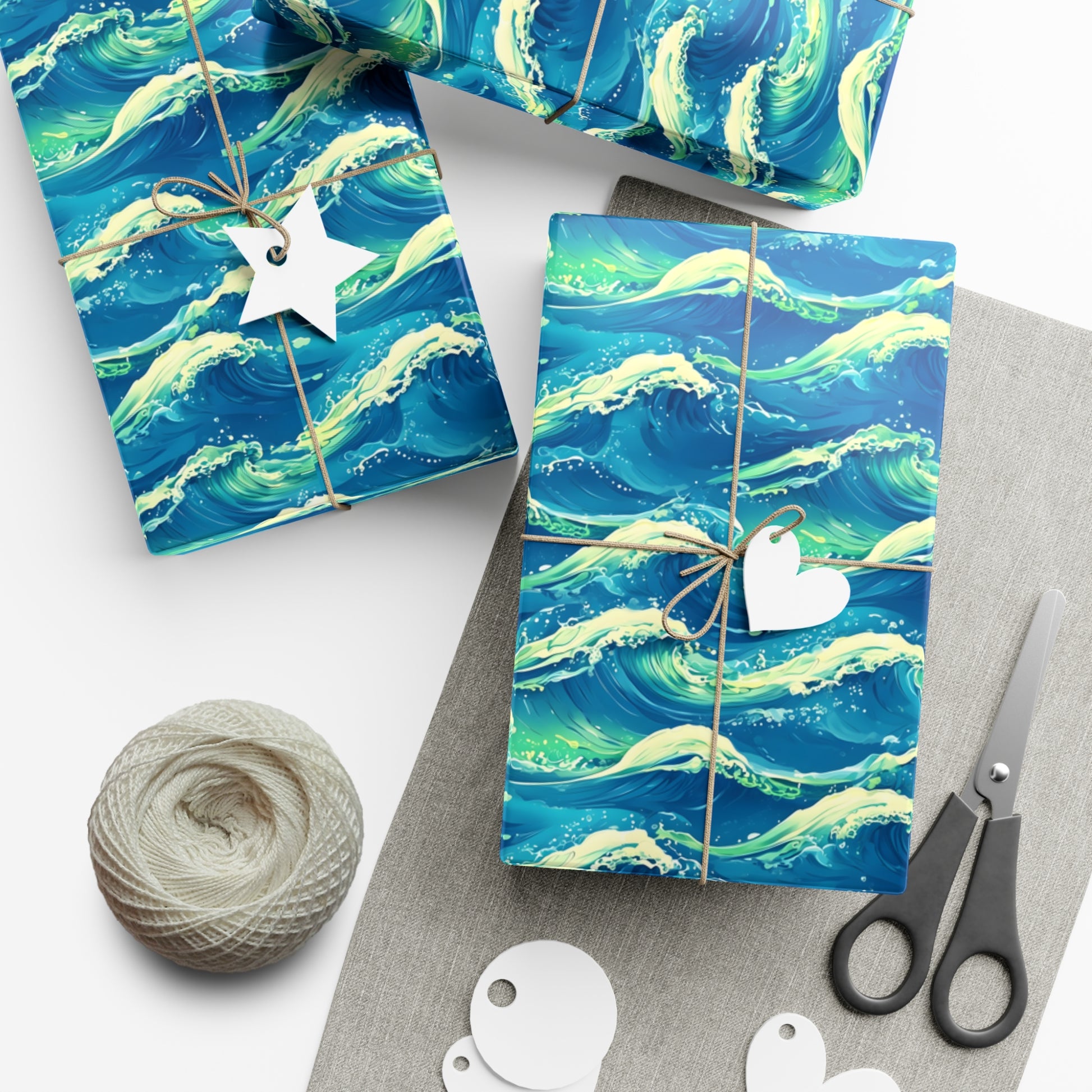 Wrapping Paper, Vibrant Seamless Ocean Waves Gift Wrap Roll, Nautical Gift Packaging, Beach Theme Gift Wrap, Coastal Holiday Wrapping