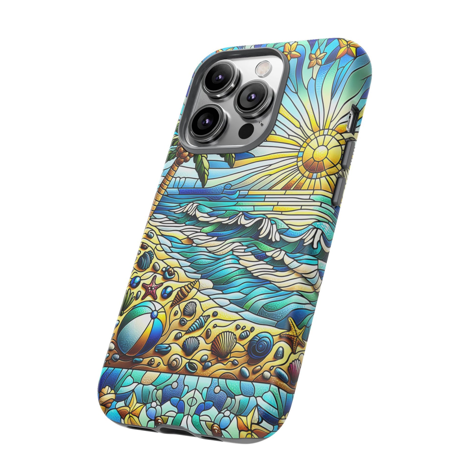 Stained Glass Tough Case, Protective Phone Case, Nature Inspired Smartphone Case, Summer Beach Play Day Phone Cover, Tough Phone Case for